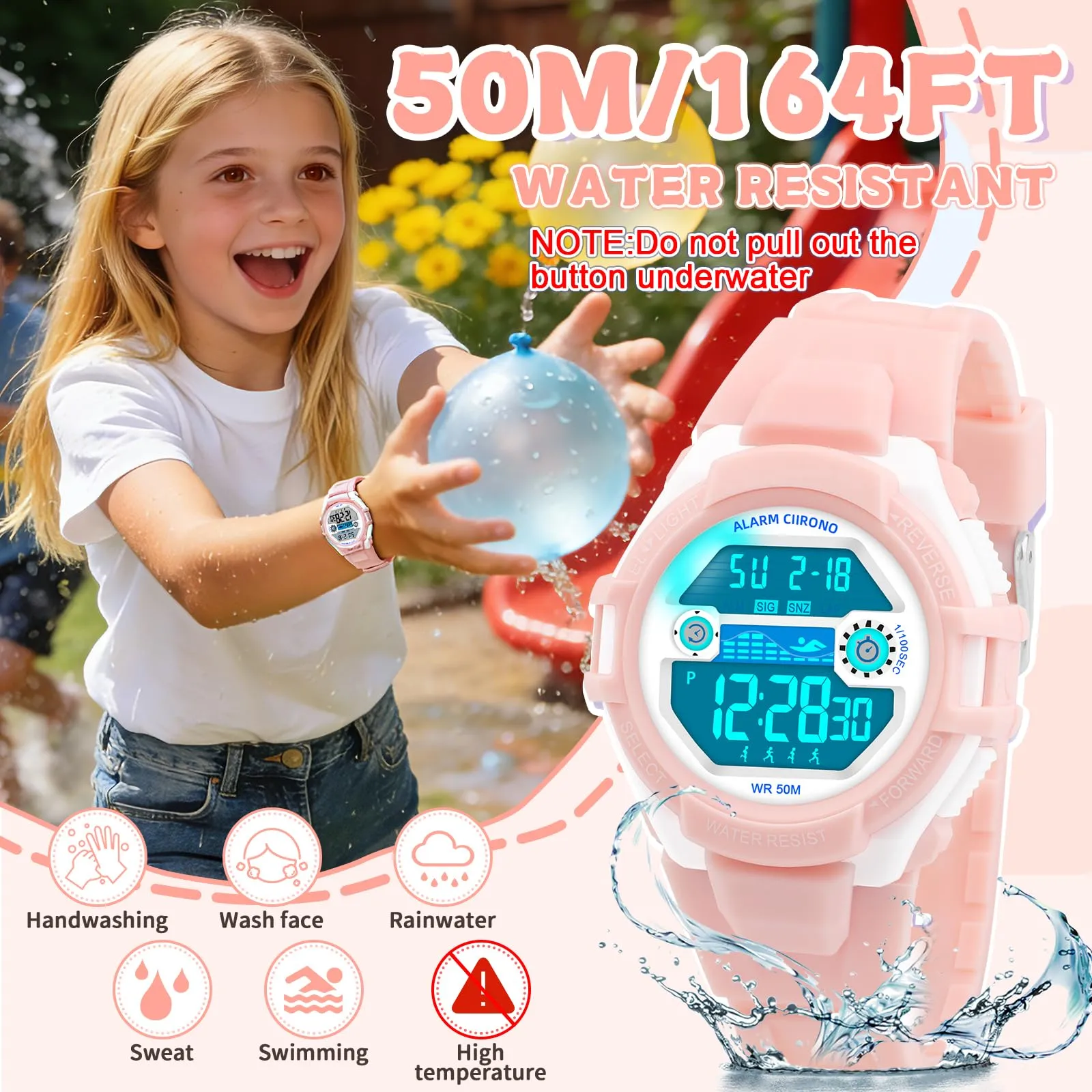 DTKID Orologio Digitale Bambini, LED 7 Colori, Sveglia, Timer, Impermeabile 5 ATM - immagine 4