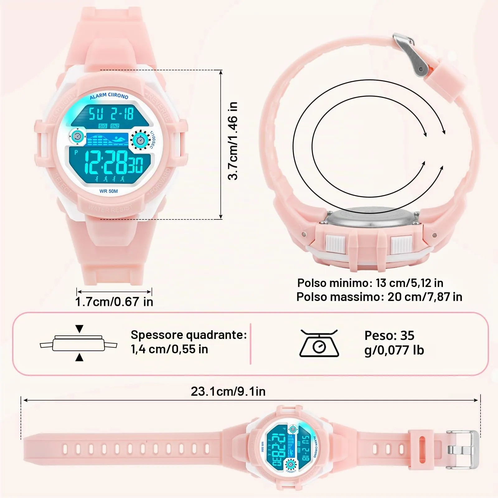 DTKID Orologio Digitale Bambini, LED 7 Colori, Sveglia, Timer, Impermeabile 5 ATM - immagine 5