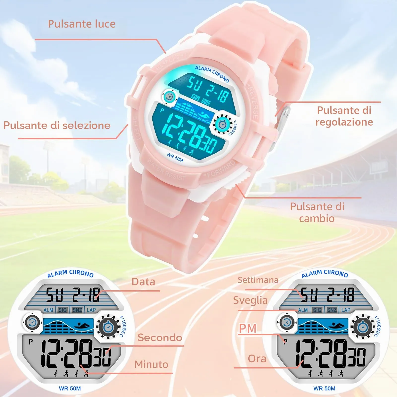 DTKID Orologio Digitale Bambini, LED 7 Colori, Sveglia, Timer, Impermeabile 5 ATM - immagine 6