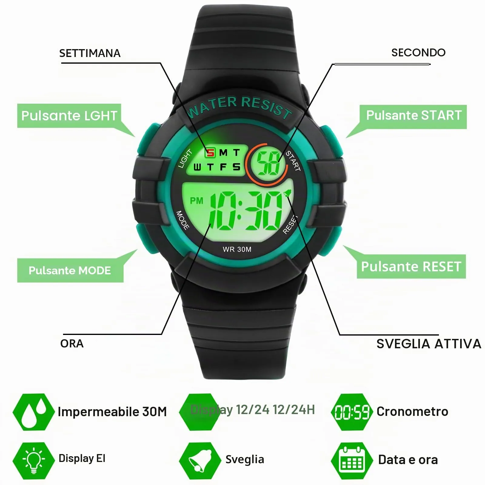 DTKID Orologio Digitale Bambini LED 7 Colori con Sveglia, Timer e Impermeabile - immagine 4