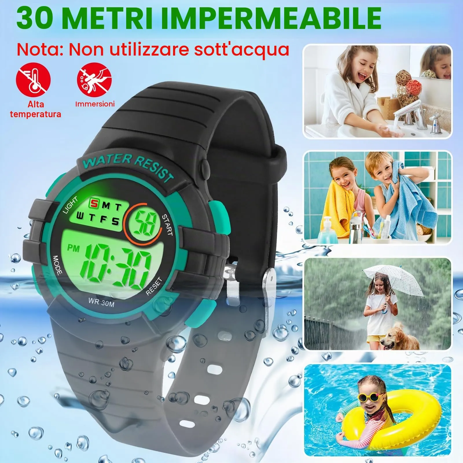 DTKID Orologio Digitale Bambini LED 7 Colori con Sveglia, Timer e Impermeabile - immagine 5