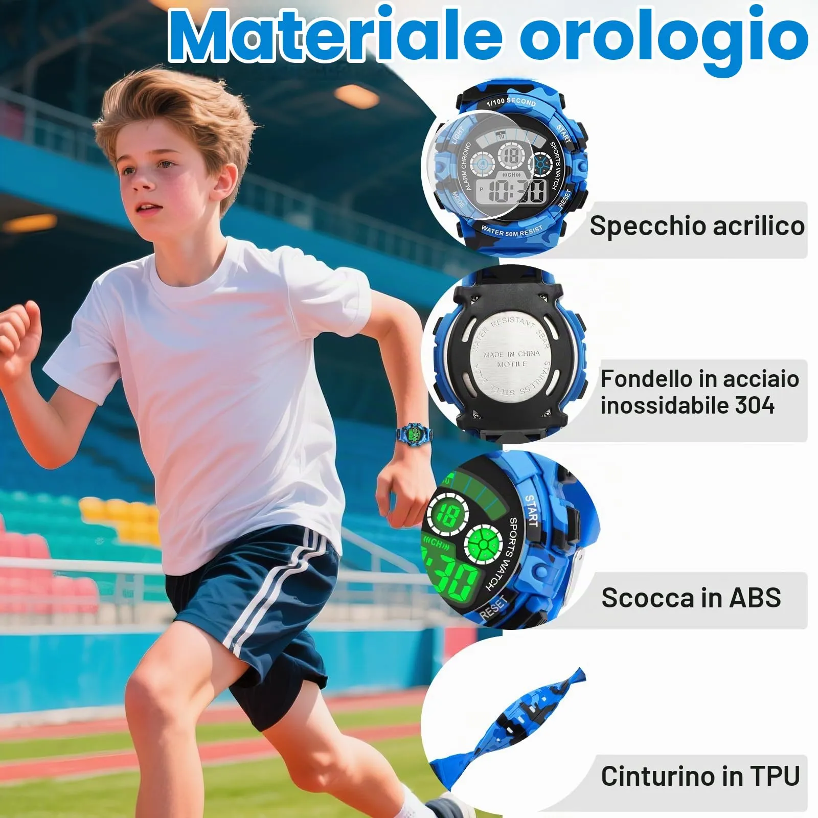 DTKID Orologio Digitale Bambini LED 7 Colori con Sveglia e Timer Impermeabile 5 ATM - immagine 4