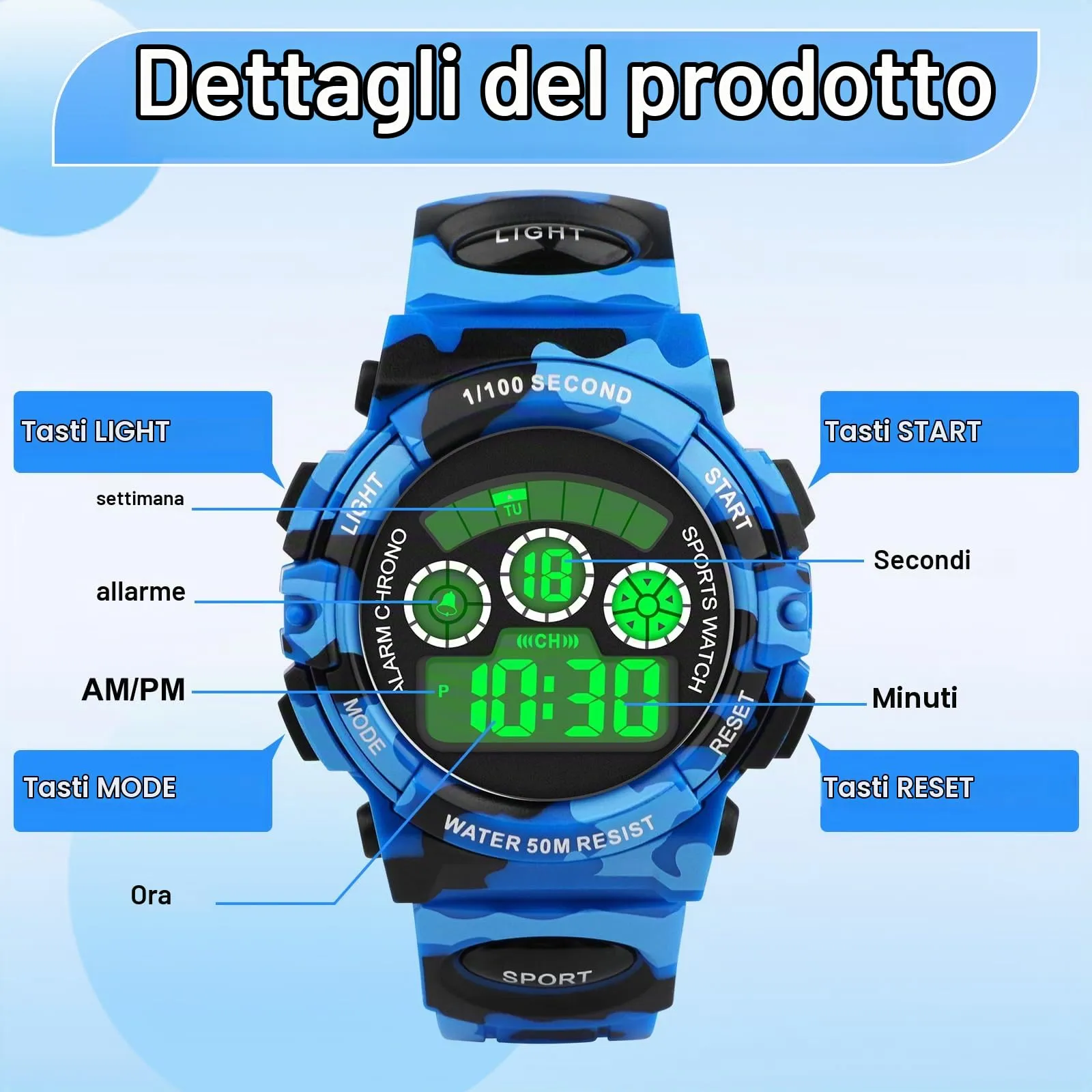 DTKID Orologio Digitale Bambini LED 7 Colori con Sveglia e Timer Impermeabile 5 ATM - immagine 5