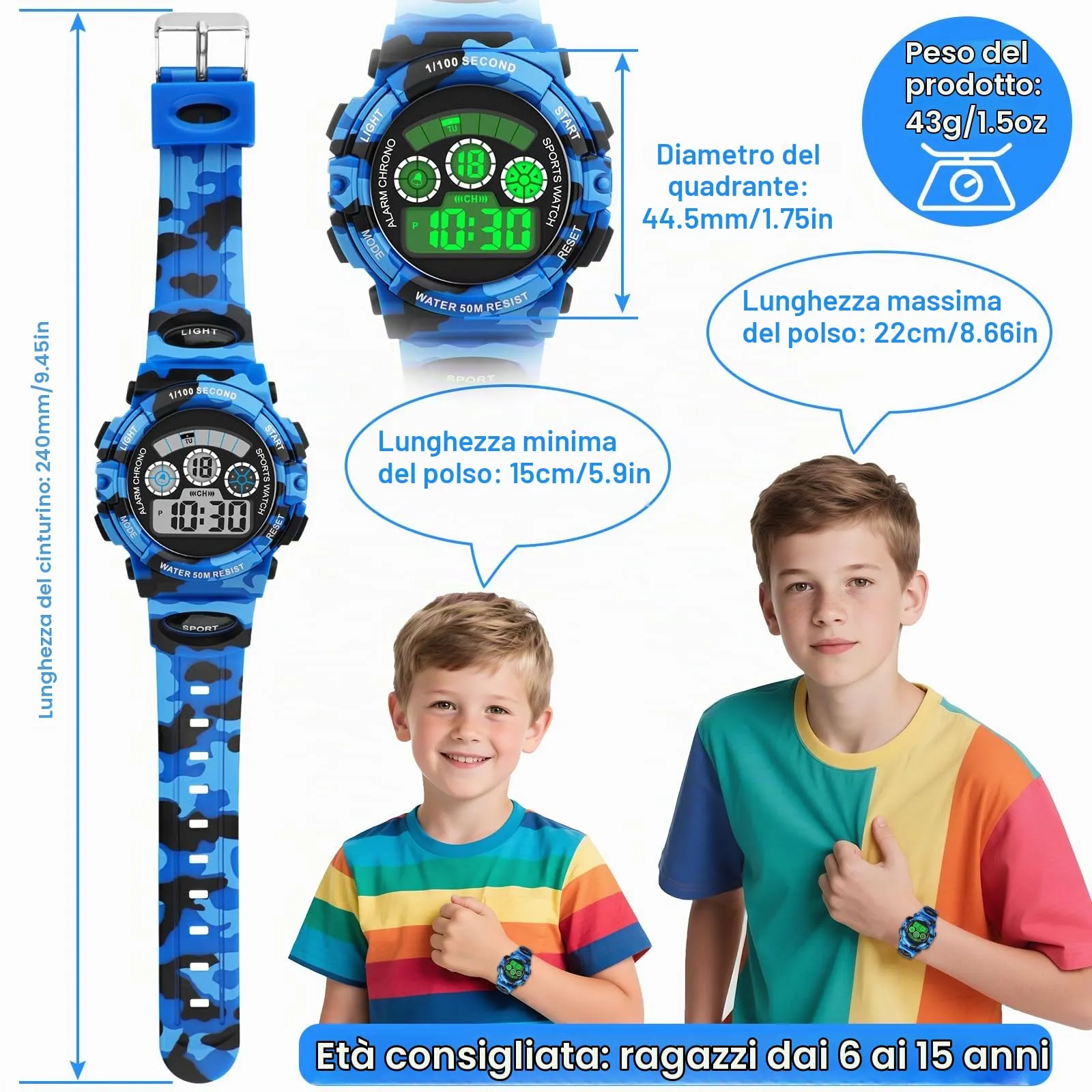 DTKID Orologio Digitale Bambini LED 7 Colori con Sveglia e Timer Impermeabile 5 ATM - immagine 6