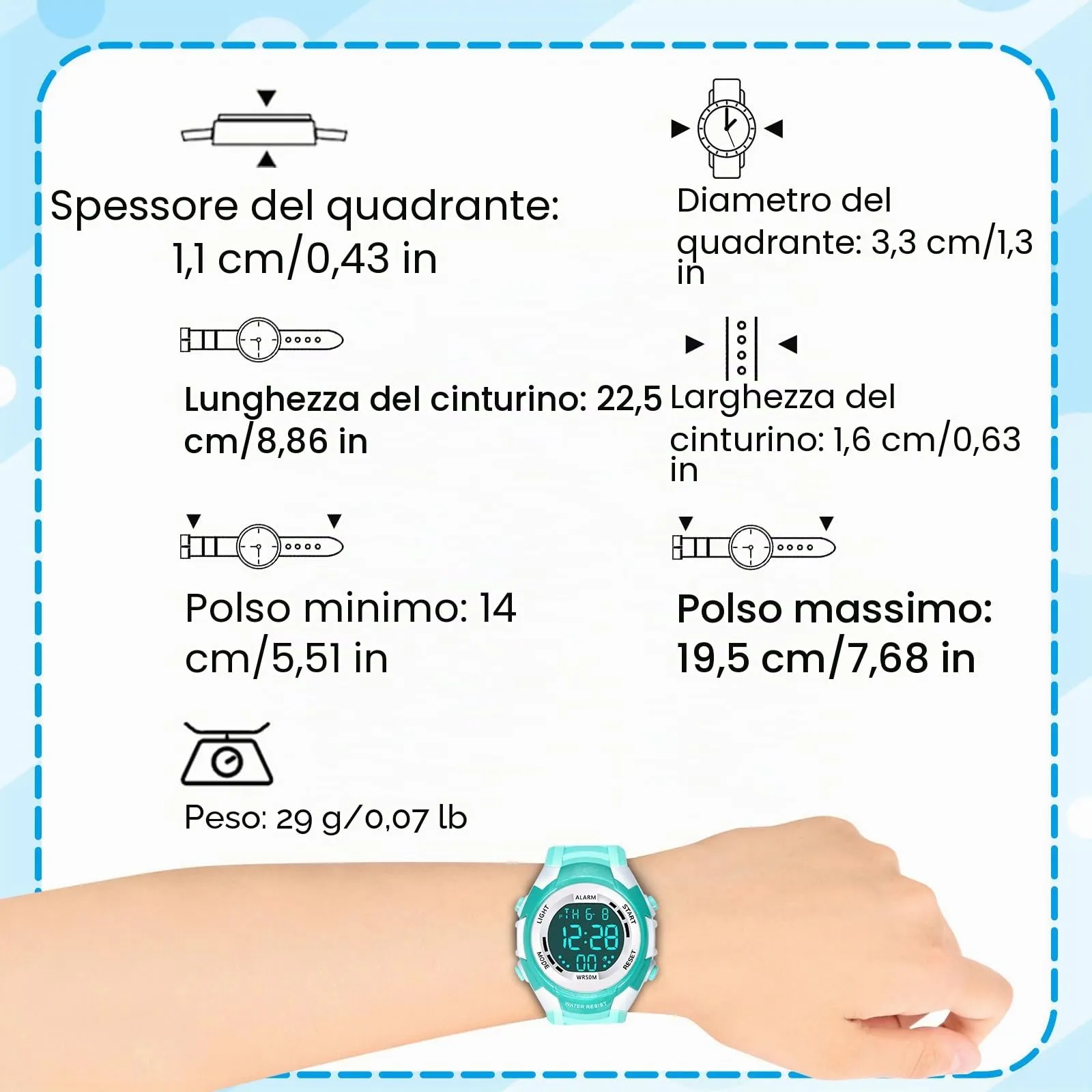 DTKID Orologio Digitale Bambini LED 7 Colori, Sveglia, Timer, Impermeabile 5 ATM - immagine 6