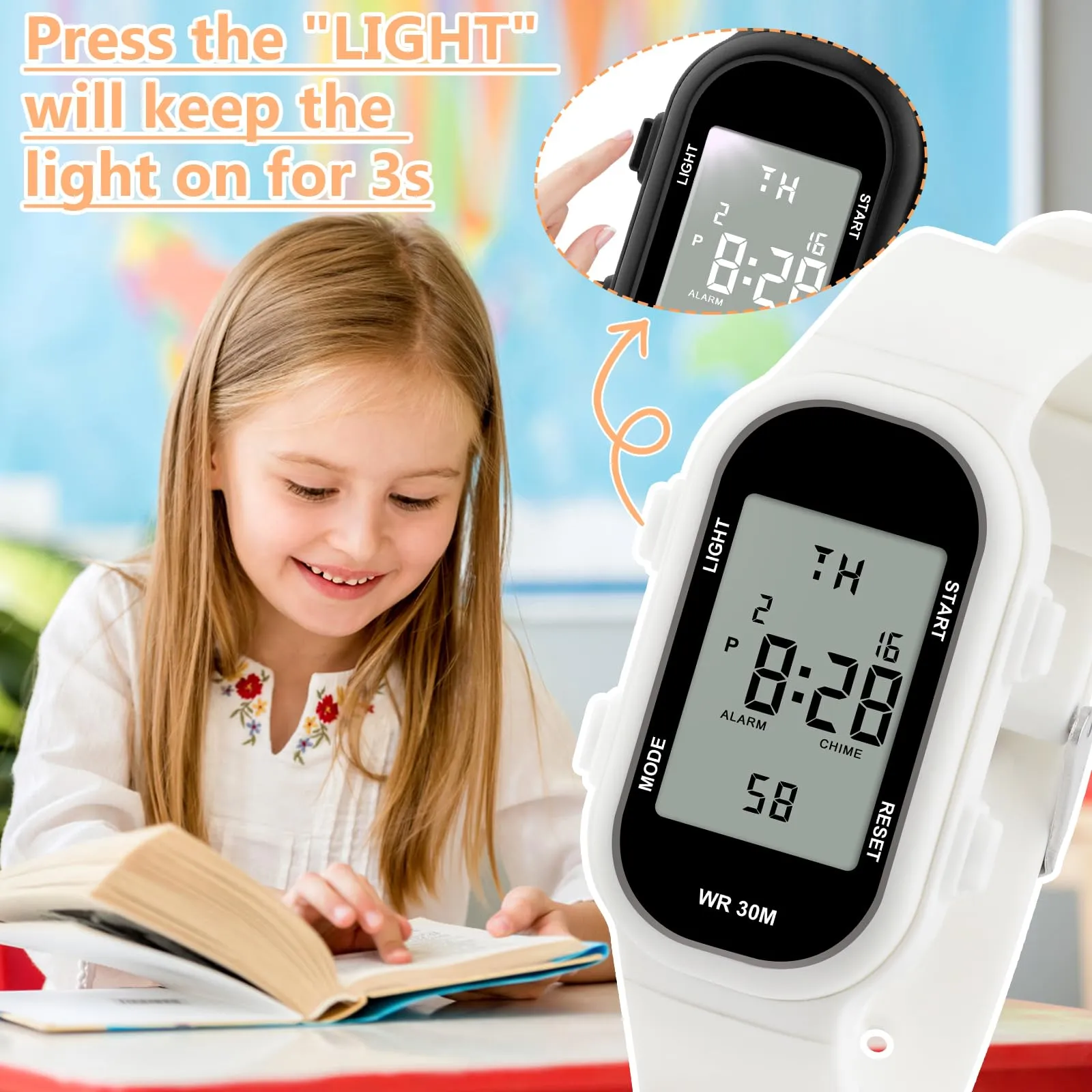 DTKID Orologio Digitale Bambini 30M con Luce, Sveglia e Cronometro Sport - immagine 3