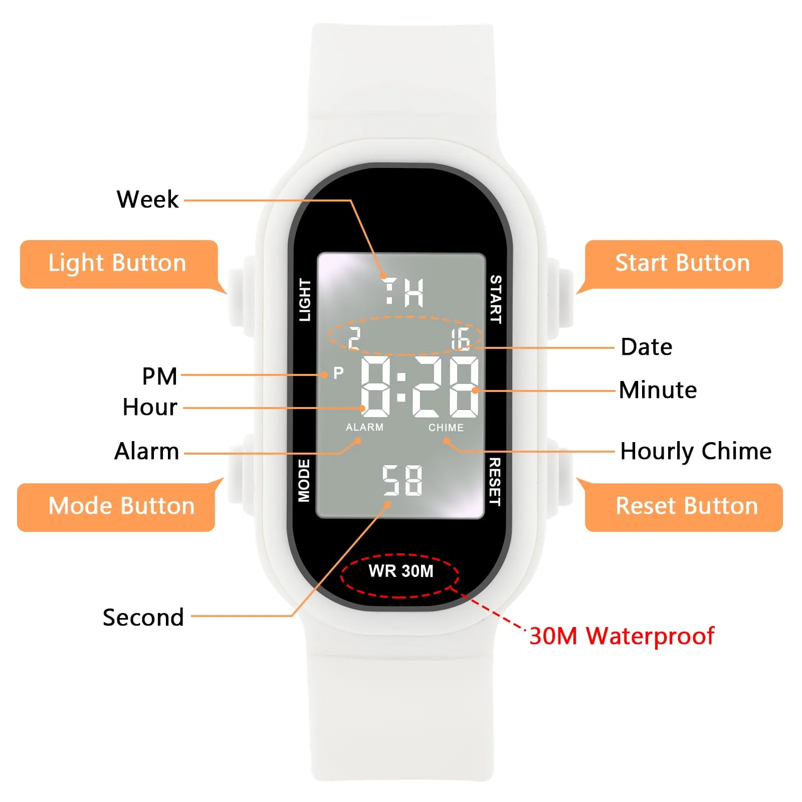 DTKID Orologio Digitale Bambini 30M con Luce, Sveglia e Cronometro Sport - immagine 5