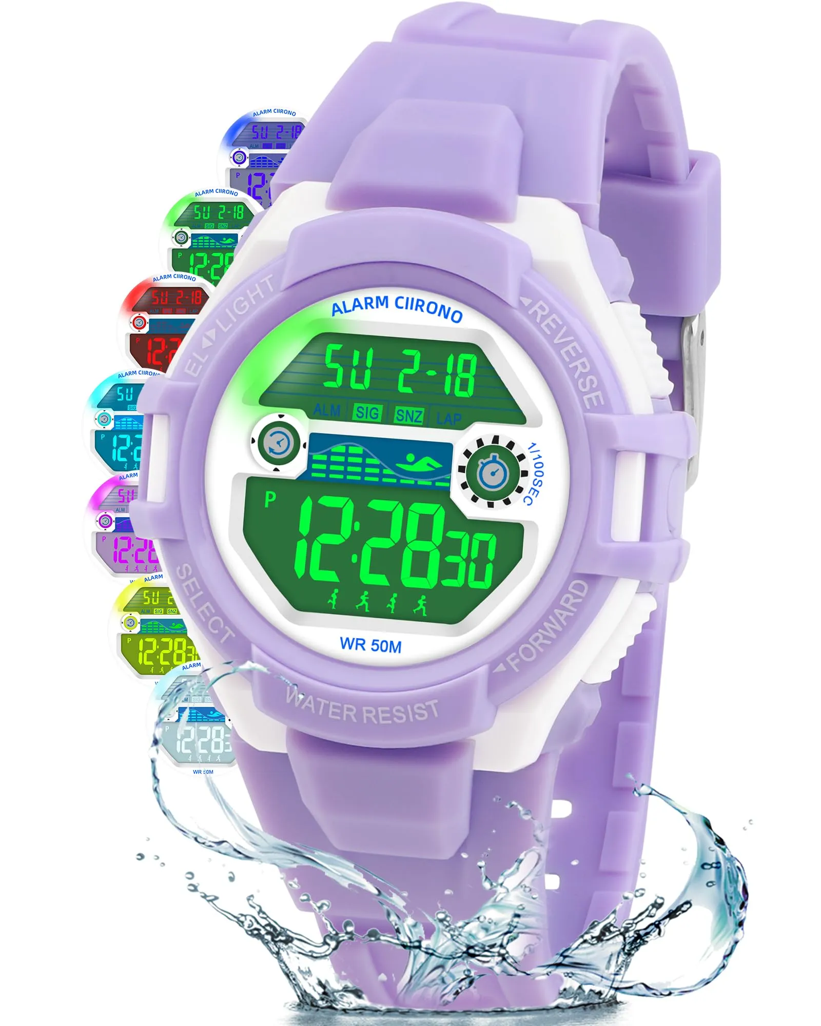 DTKID Orologio Digitale Bambini LED 7 Colori, Sveglia, Timer, Impermeabile 5 ATM - immagine 1