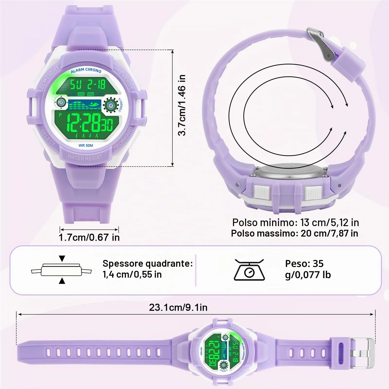 DTKID Orologio Digitale Bambini LED 7 Colori, Sveglia, Timer, Impermeabile 5 ATM - immagine 5