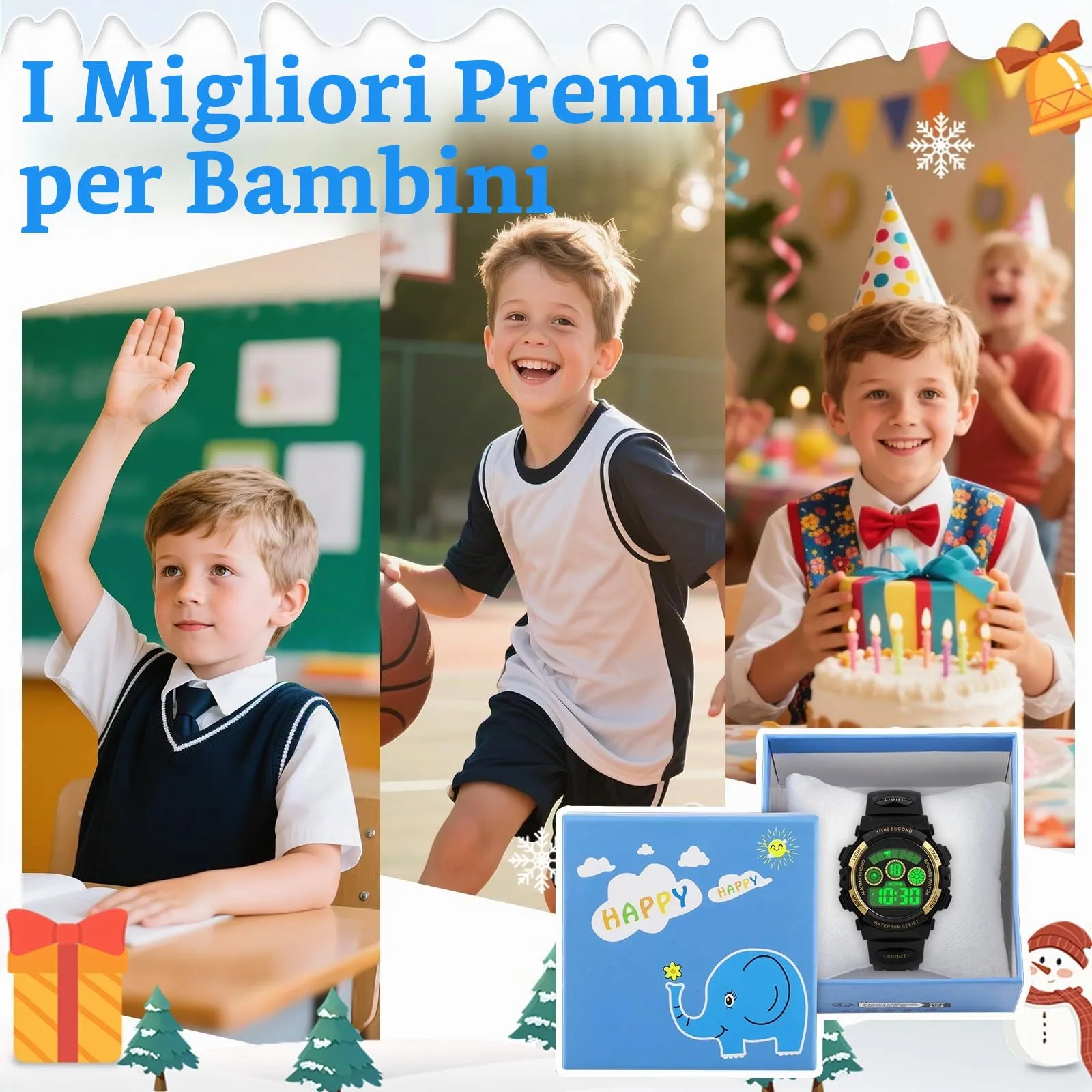 DTKID Orologio Bambini Digitale 7 LED, Sveglia, Timer, 5ATM (Nero Oro) - immagine 7
