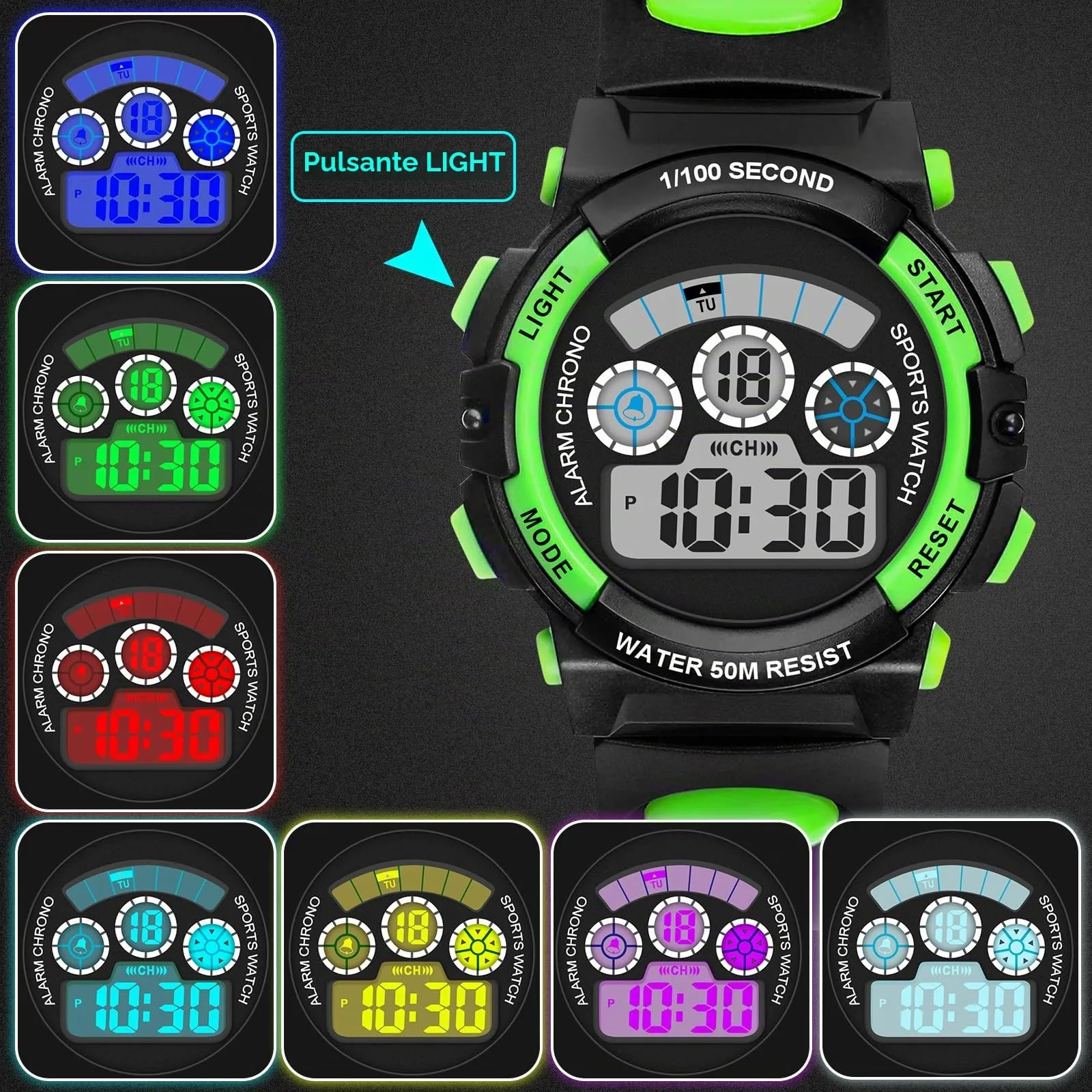 DTKID Orologio Digitale Bambini, LED 7 Colori, Cronometro, 5ATM - immagine 2