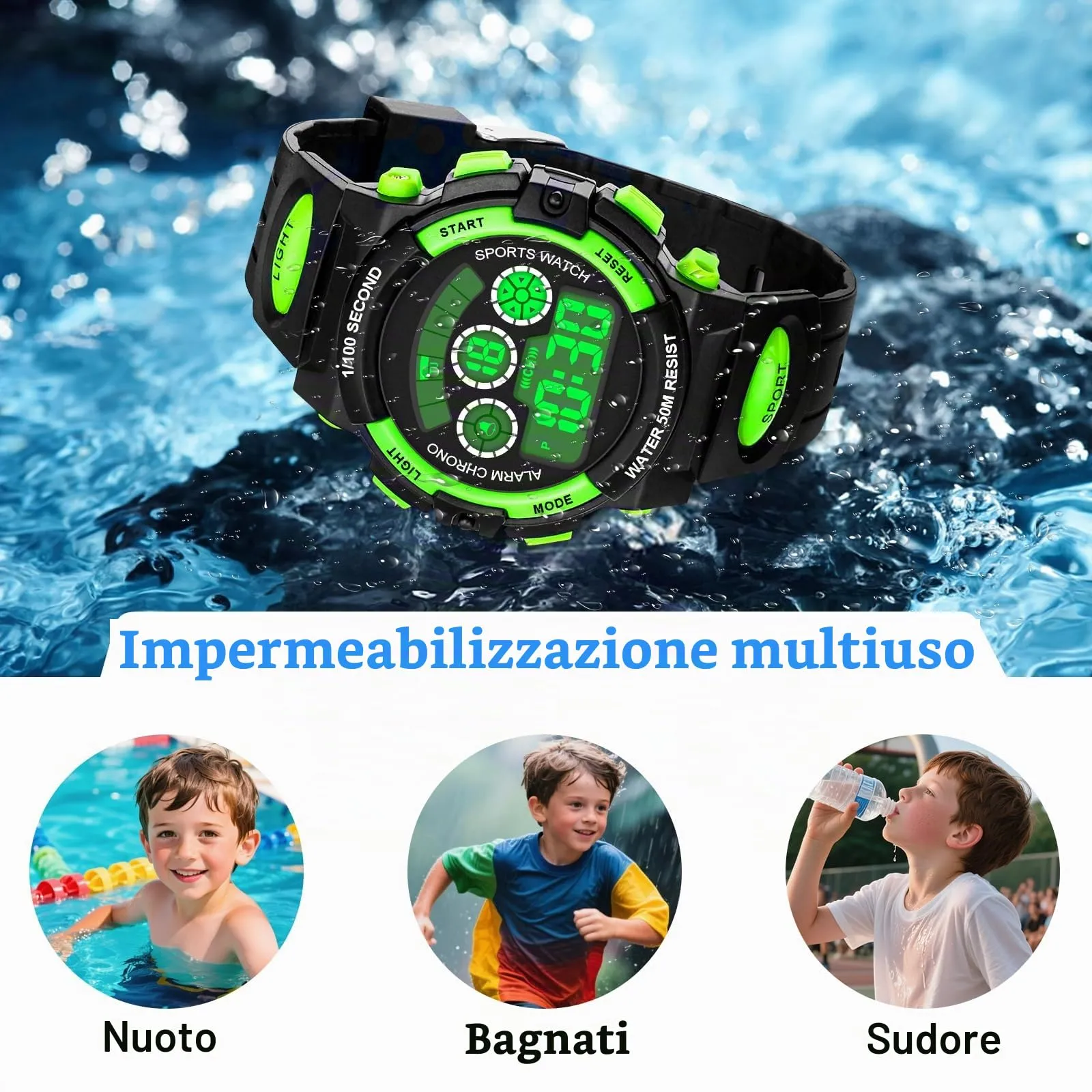 DTKID Orologio Digitale Bambini, LED 7 Colori, Cronometro, 5ATM - immagine 3
