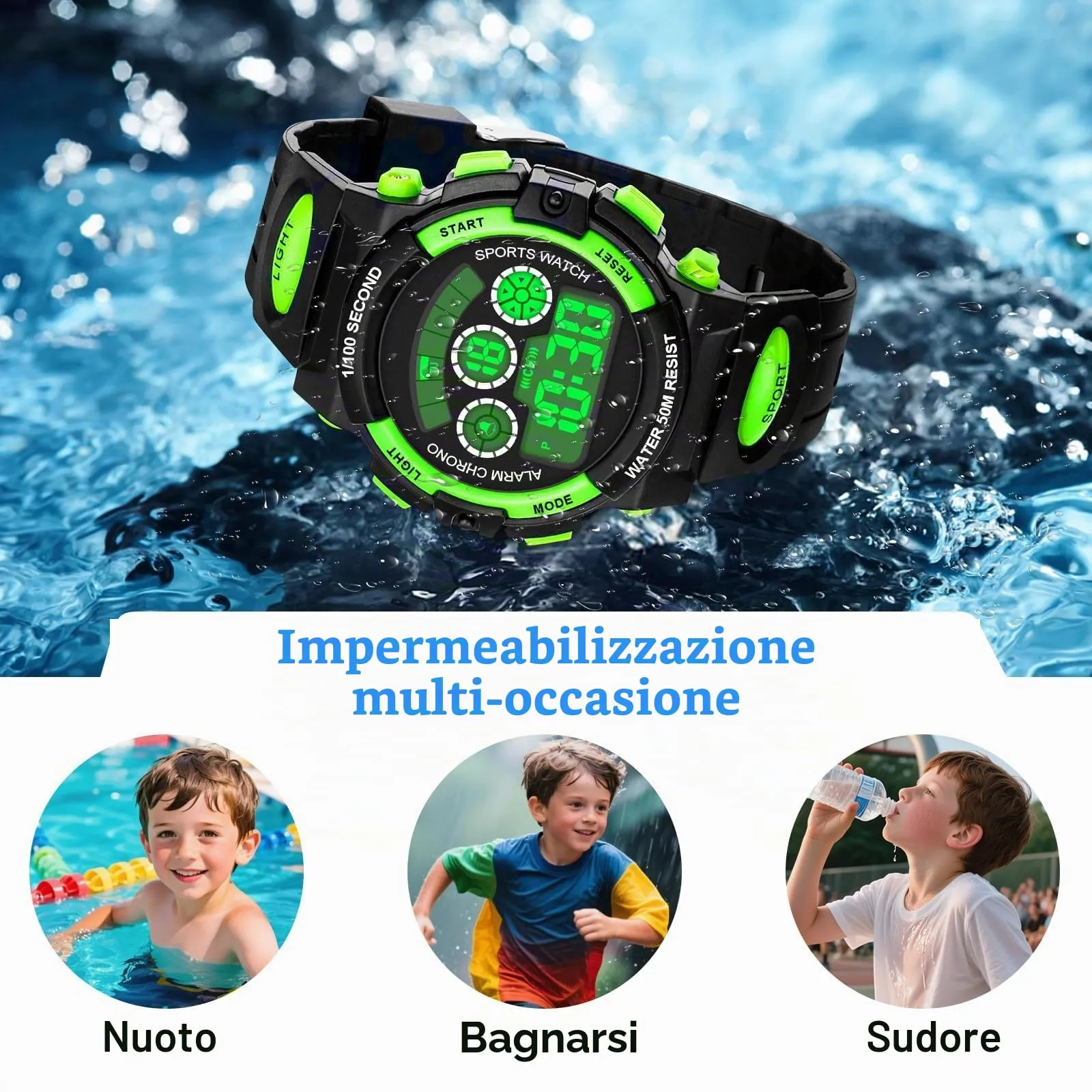 DTKID Orologio Digitale Bambini, LED 7 Colori, Cronometro, 5ATM - immagine 5