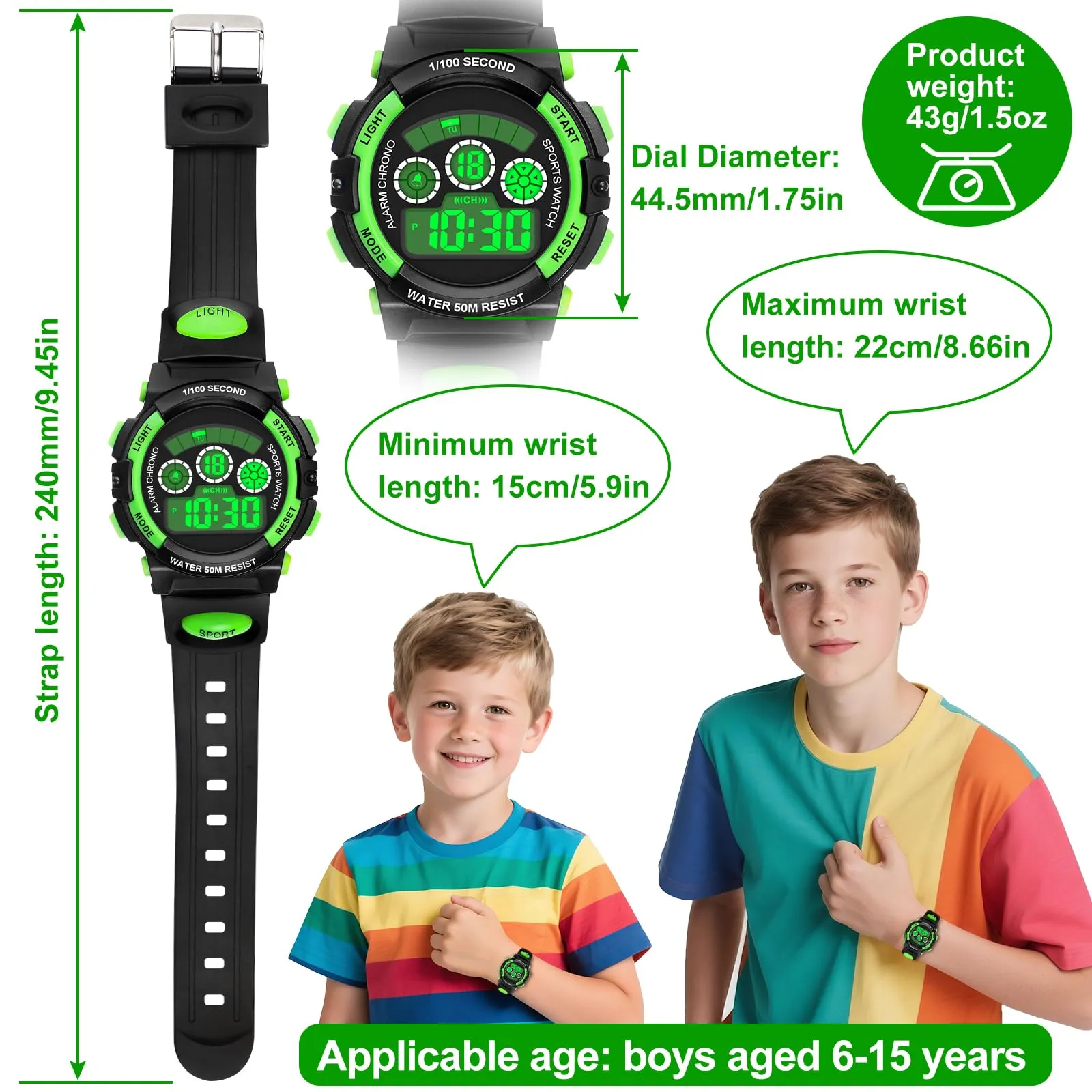 DTKID Orologio Digitale Bambini, LED 7 Colori, Cronometro, 5ATM - immagine 6