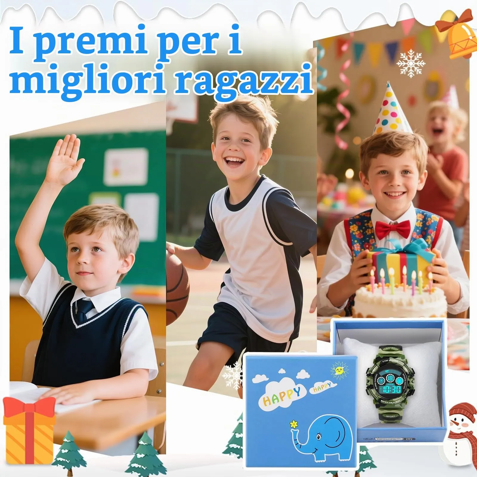 DTKID Orologio Bambini Digitale 7 LED, Sveglia, Timer, 5ATM (Mimetico) - immagine 7