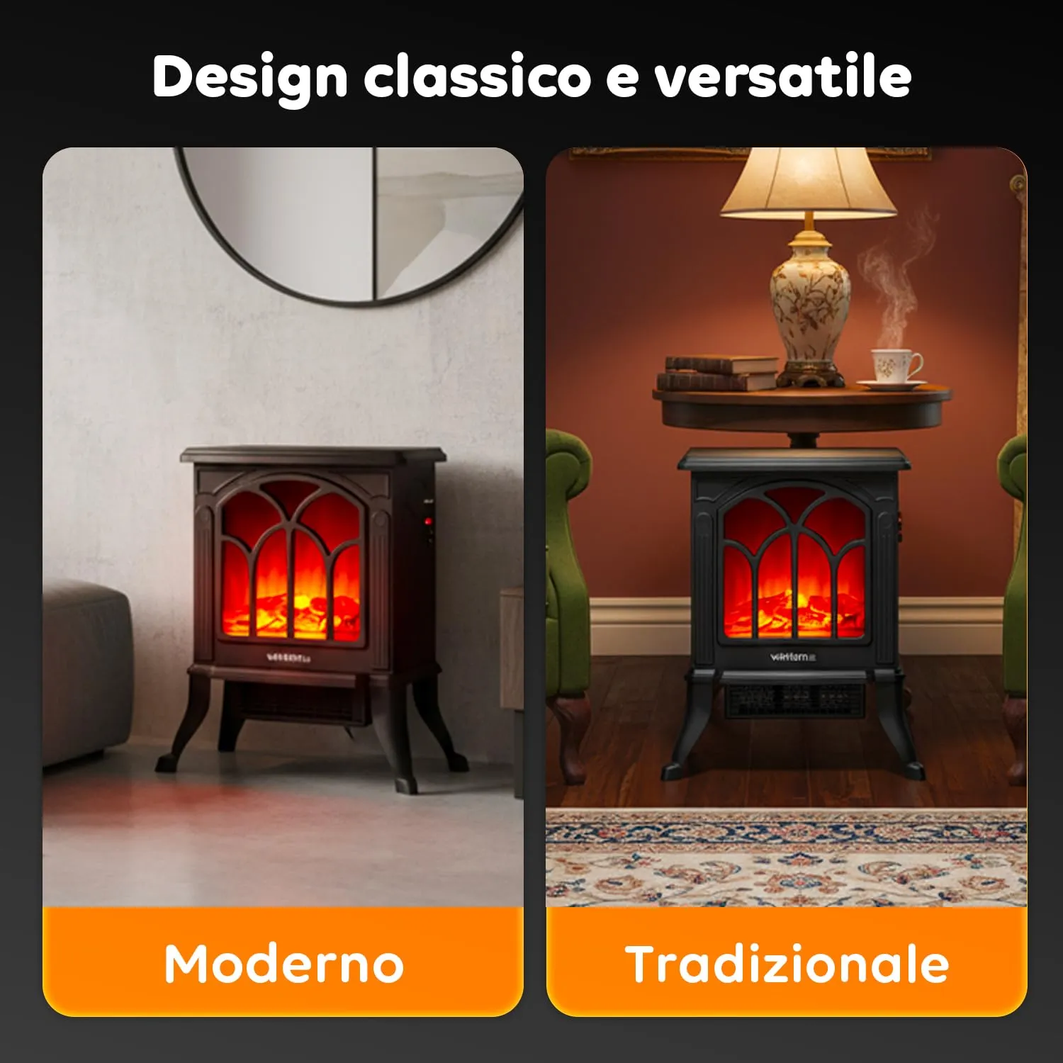 MaisonRouge Persefone Caminetto Elettrico da Terra, Effetto Fiamma e Legna, 750W / 1500W, Nero, XL - immagine 5
