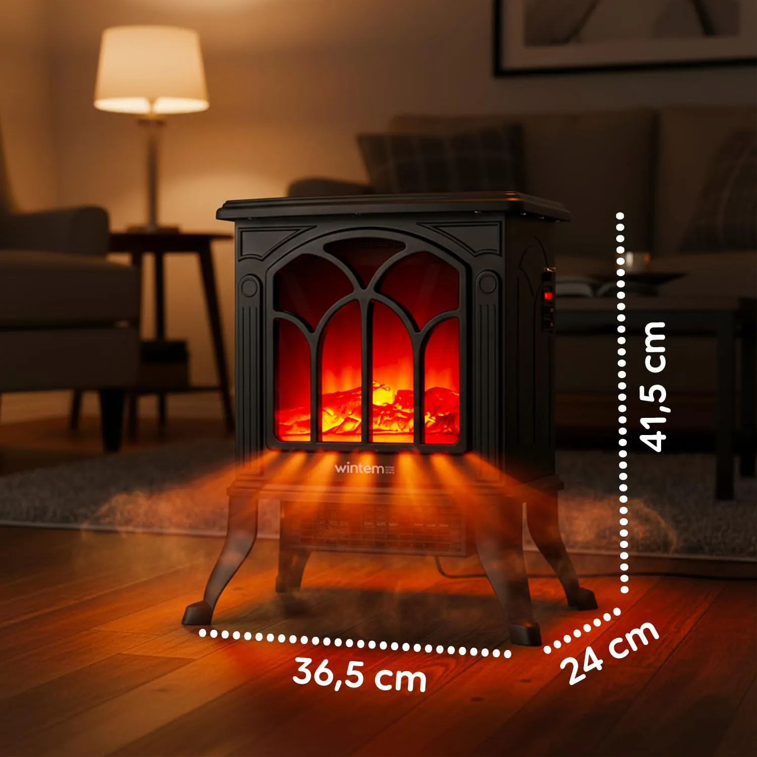 MaisonRouge Persefone Caminetto Elettrico da Terra, Effetto Fiamma e Legna, 750W / 1500W, Nero, XL - immagine 8