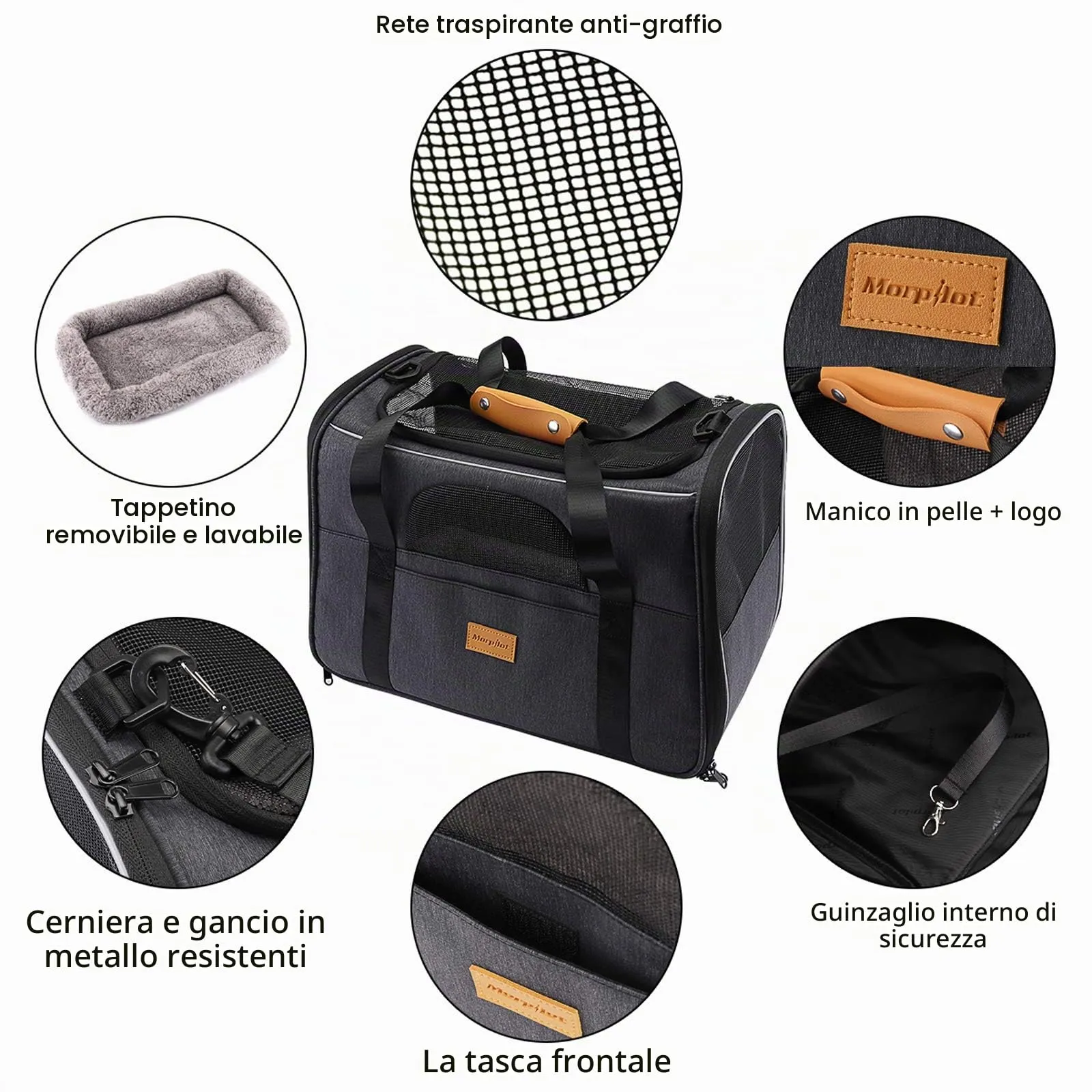 Morpilot Trasportino per Gatti e Cani fino a 7 kg, Pieghevole, 44x31x34cm, Grigio - immagine 3