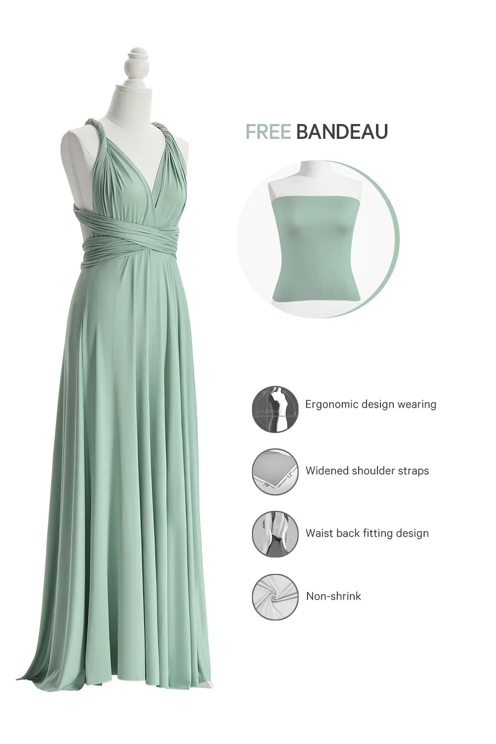 72styles Abito Cerimonia Donna Vestito Elegante Infinity Damigella d'Onore - immagine 3