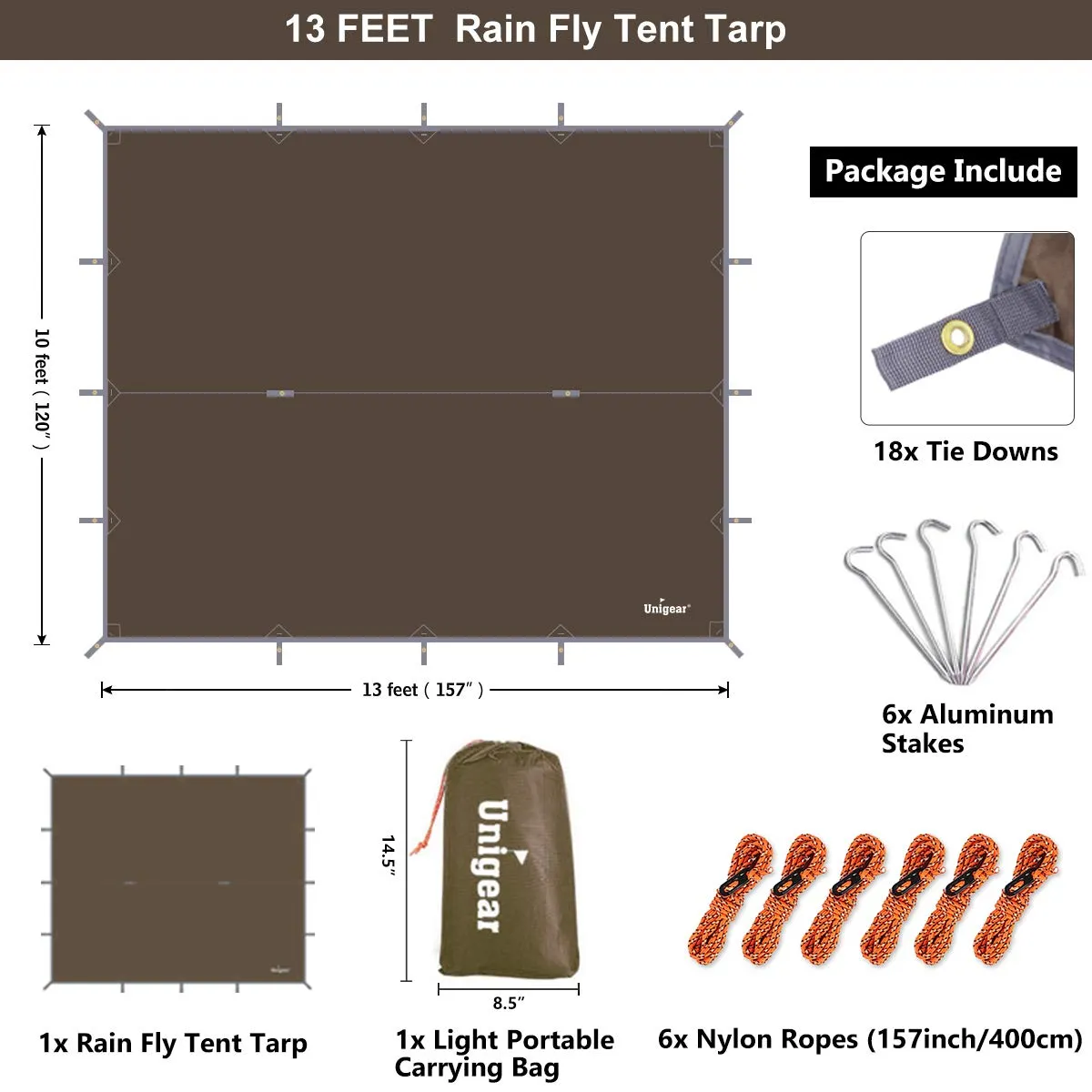 Unigear Telo Antipioggia Tarp Rain Fly Impermeabile 3*4m - immagine 6