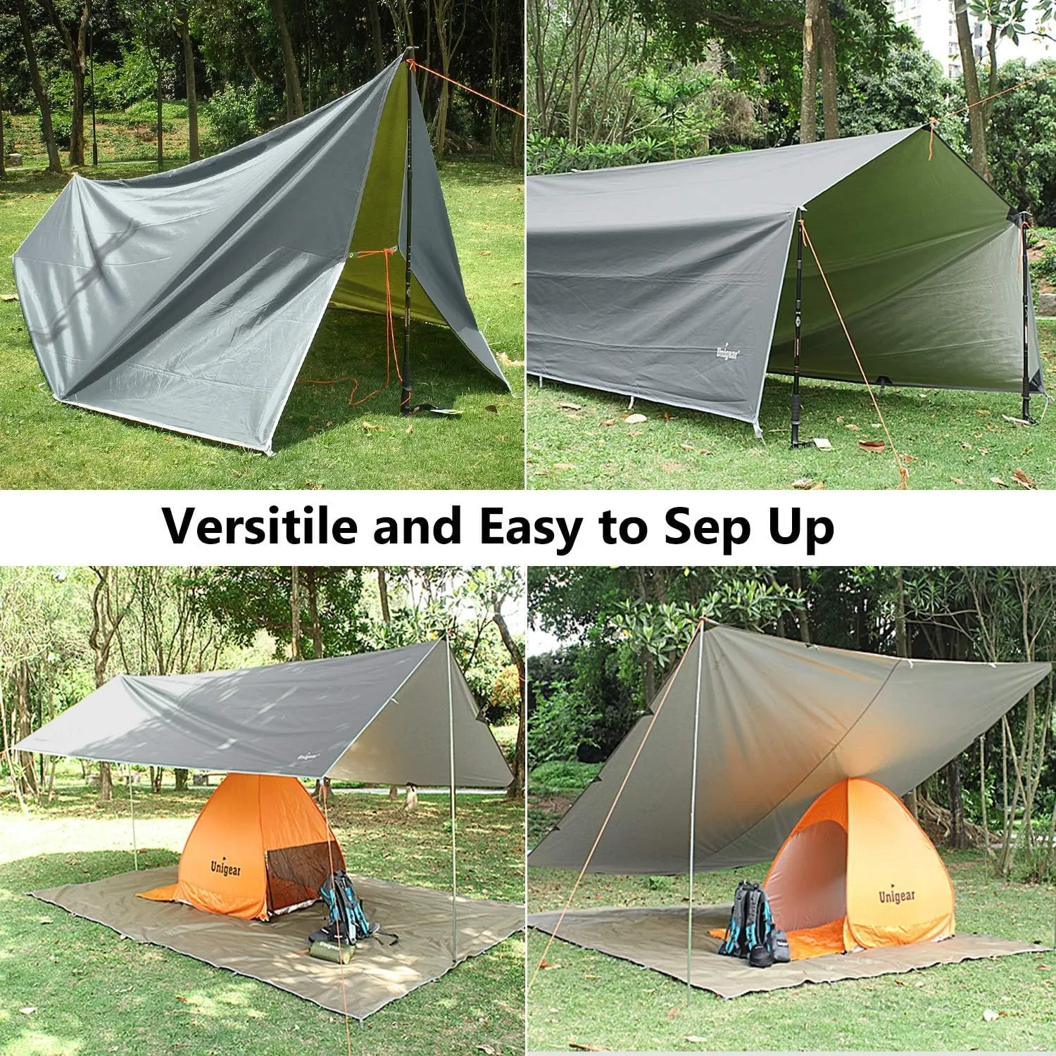 Unigear Telo Antipioggia Tarp Rain Fly 3x4m Grigio - immagine 2