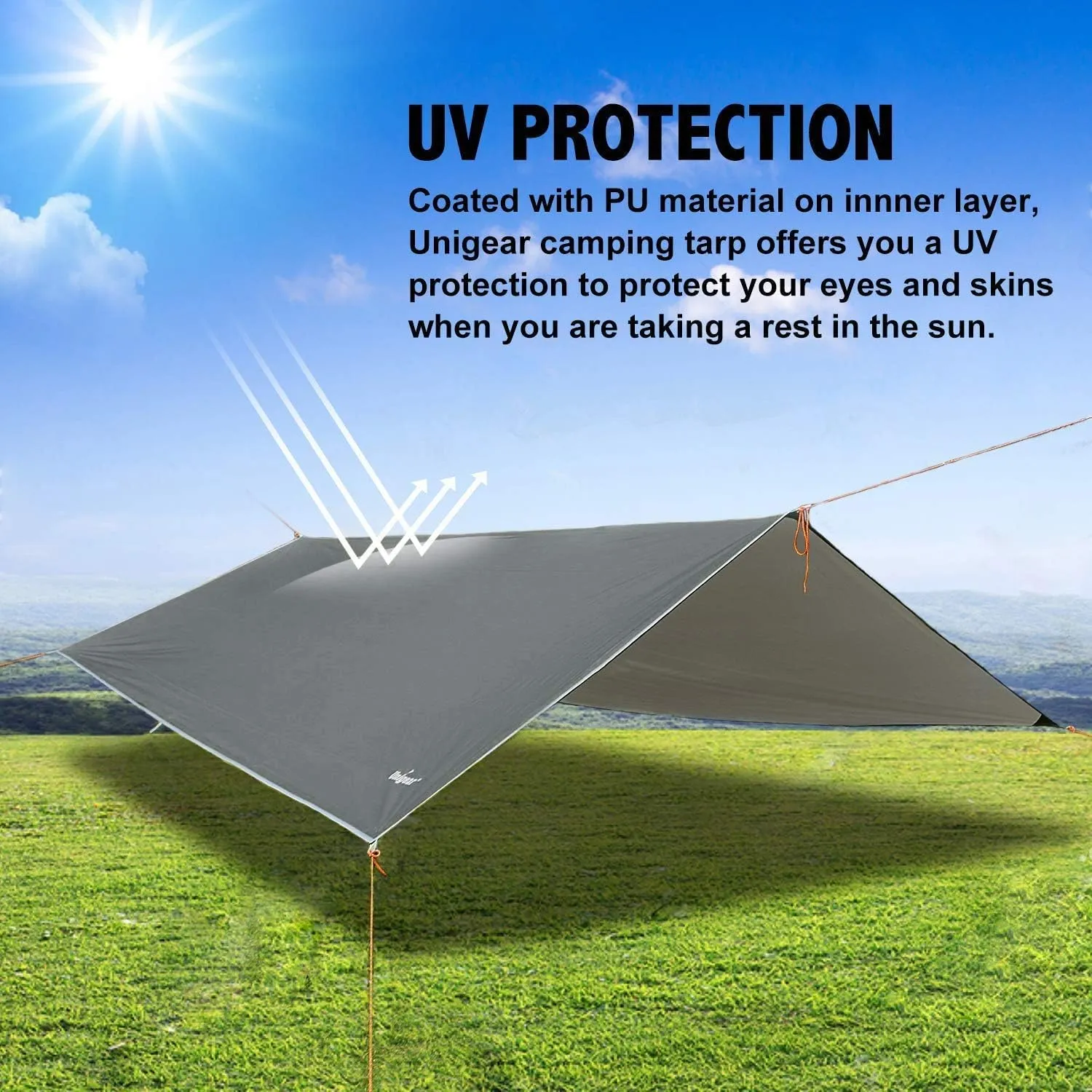 Unigear Telo Antipioggia Tarp Rain Fly 3x4m Grigio - immagine 4