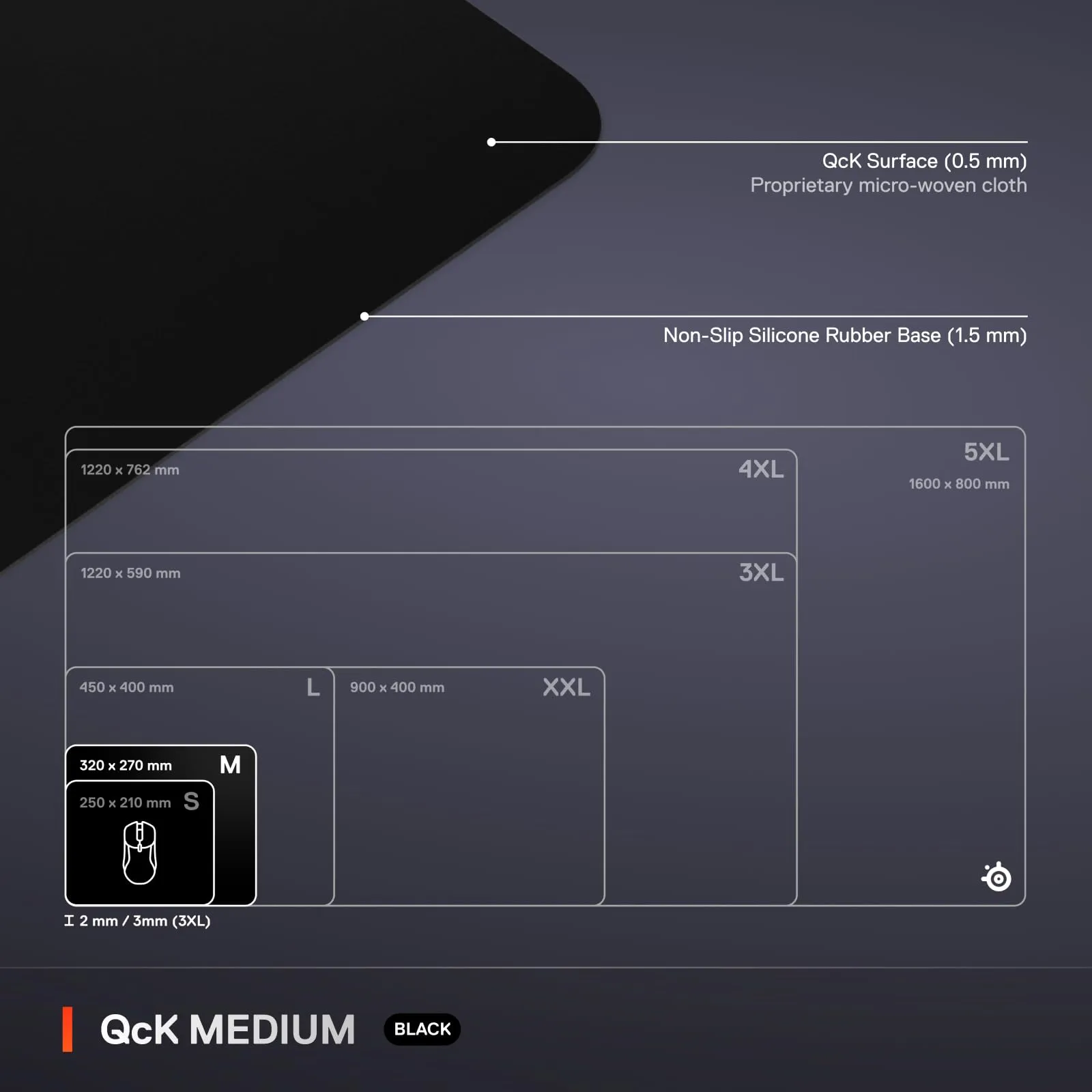 SteelSeries QcK Mouse Pad da Gioco in Tessuto, Dimensioni M (320mm x 270mm x 2mm) - immagine 5