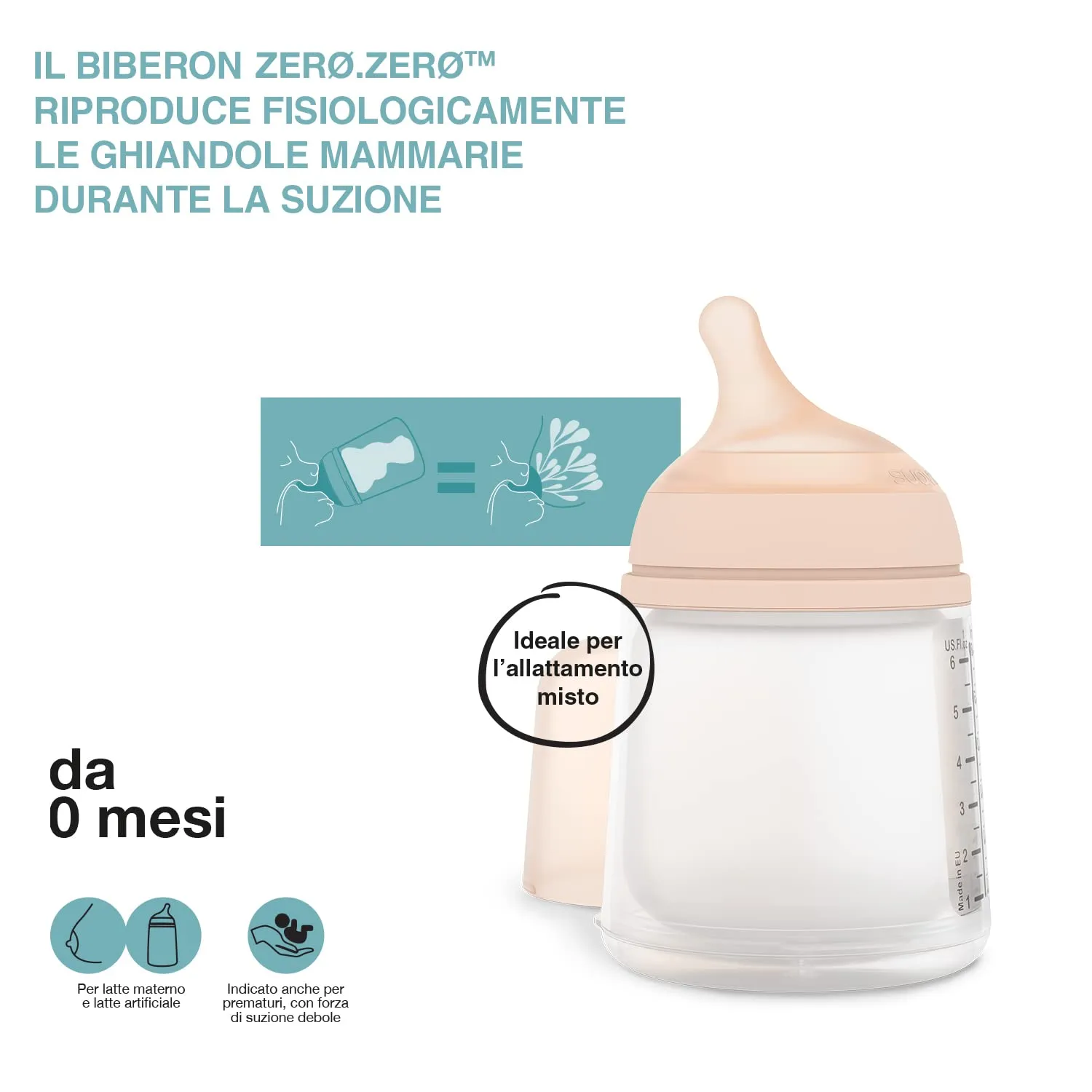 Suavinex Biberon Zero.Zero Anticolica 180 ml - Tettarella S flusso lento - immagine 3