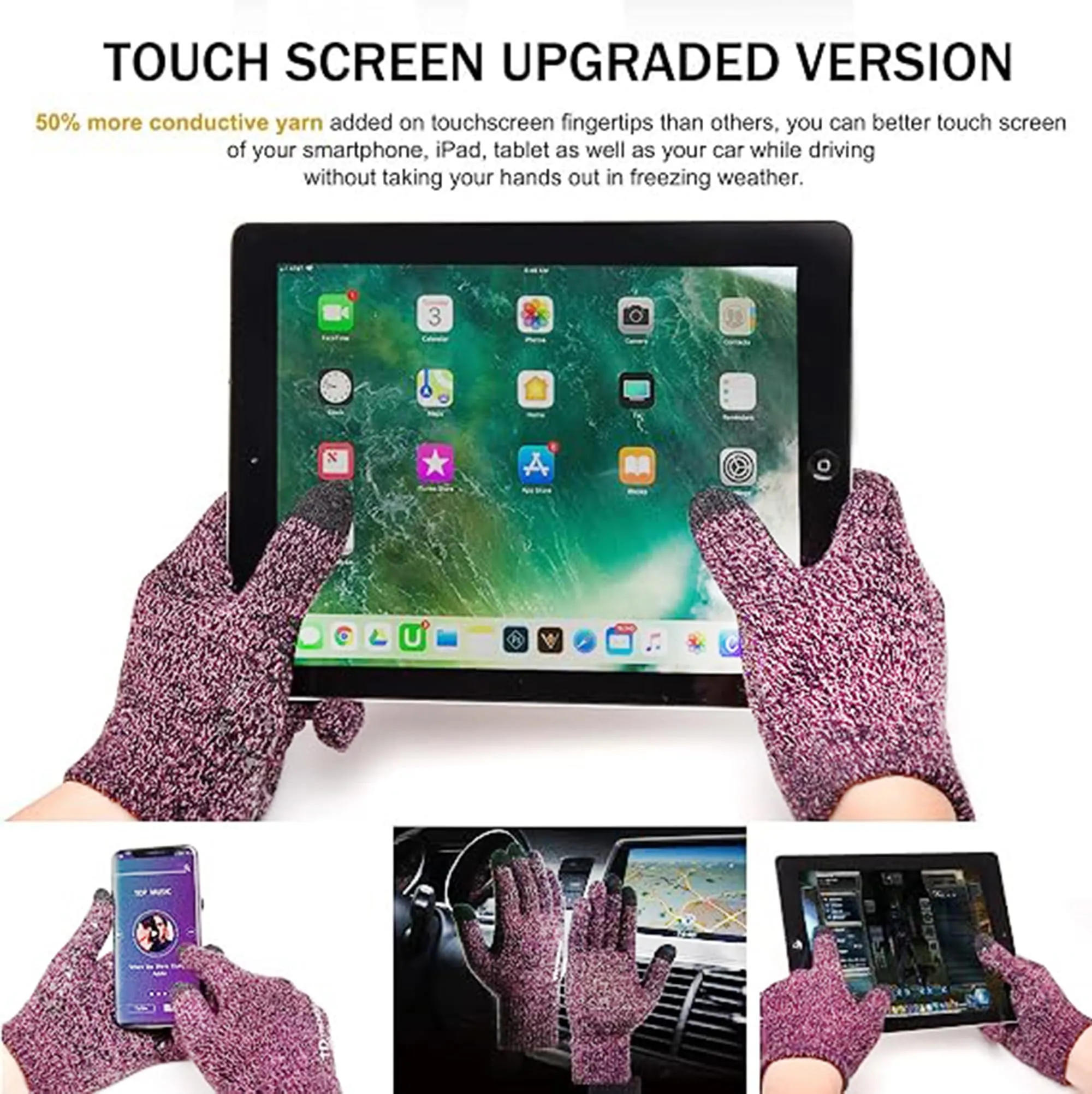 TRENDOUX Winter Knit Touch Screen Gloves for Women, Rose, L - immagine 2
