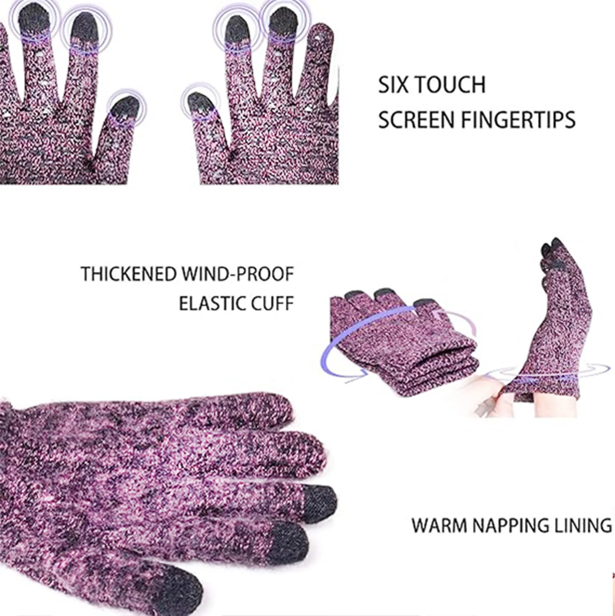 TRENDOUX Winter Knit Touch Screen Gloves for Women, Rose, L - immagine 3