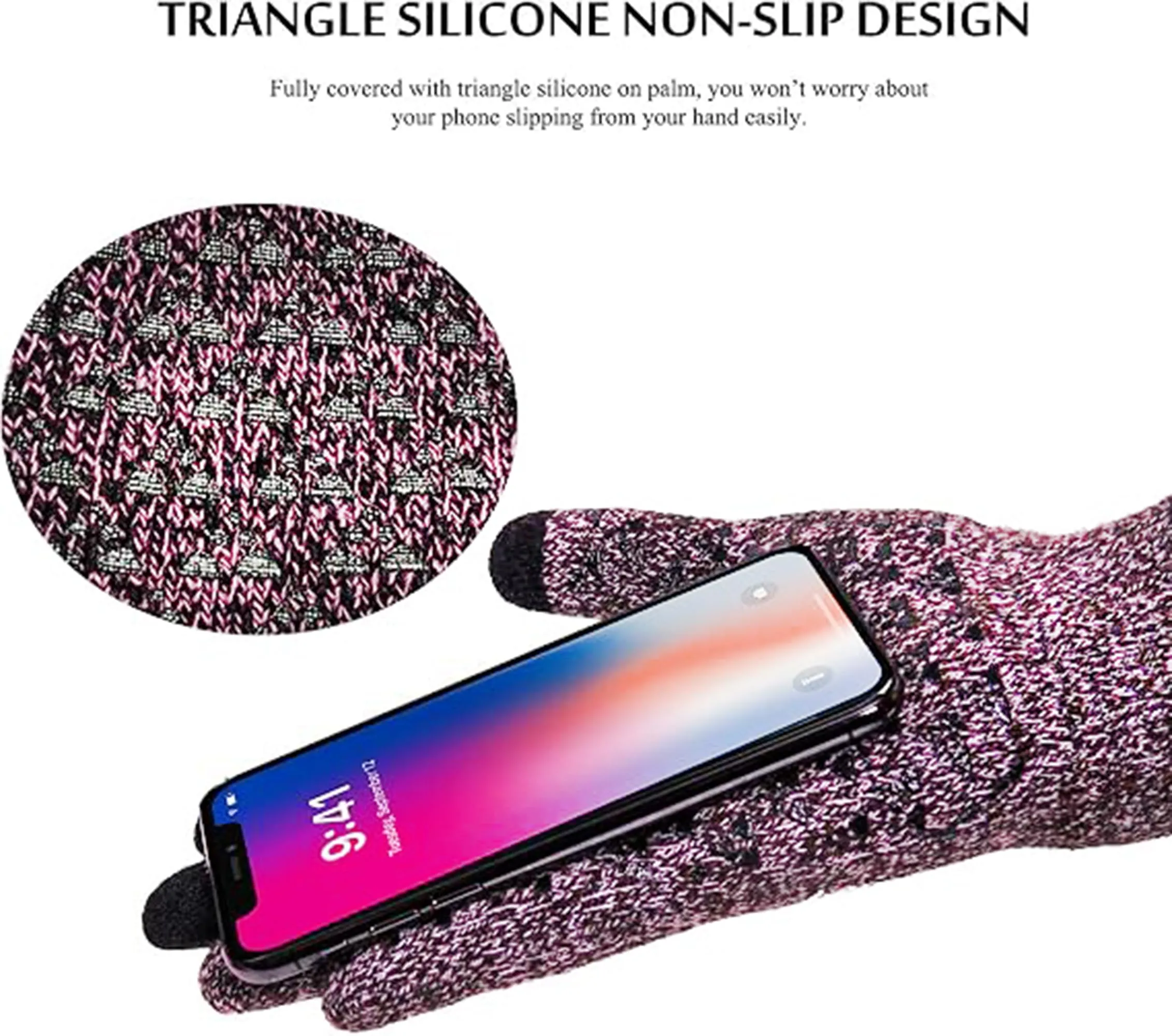 TRENDOUX Winter Knit Touch Screen Gloves for Women, Rose, L - immagine 4