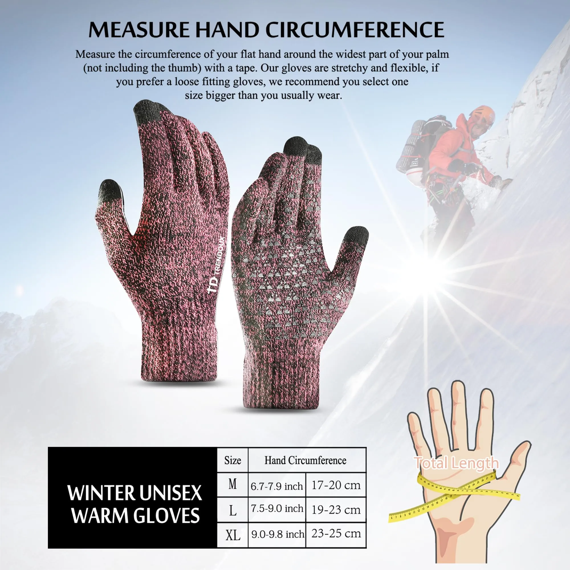 TRENDOUX Winter Knit Touch Screen Gloves for Women, Rose, L - immagine 5