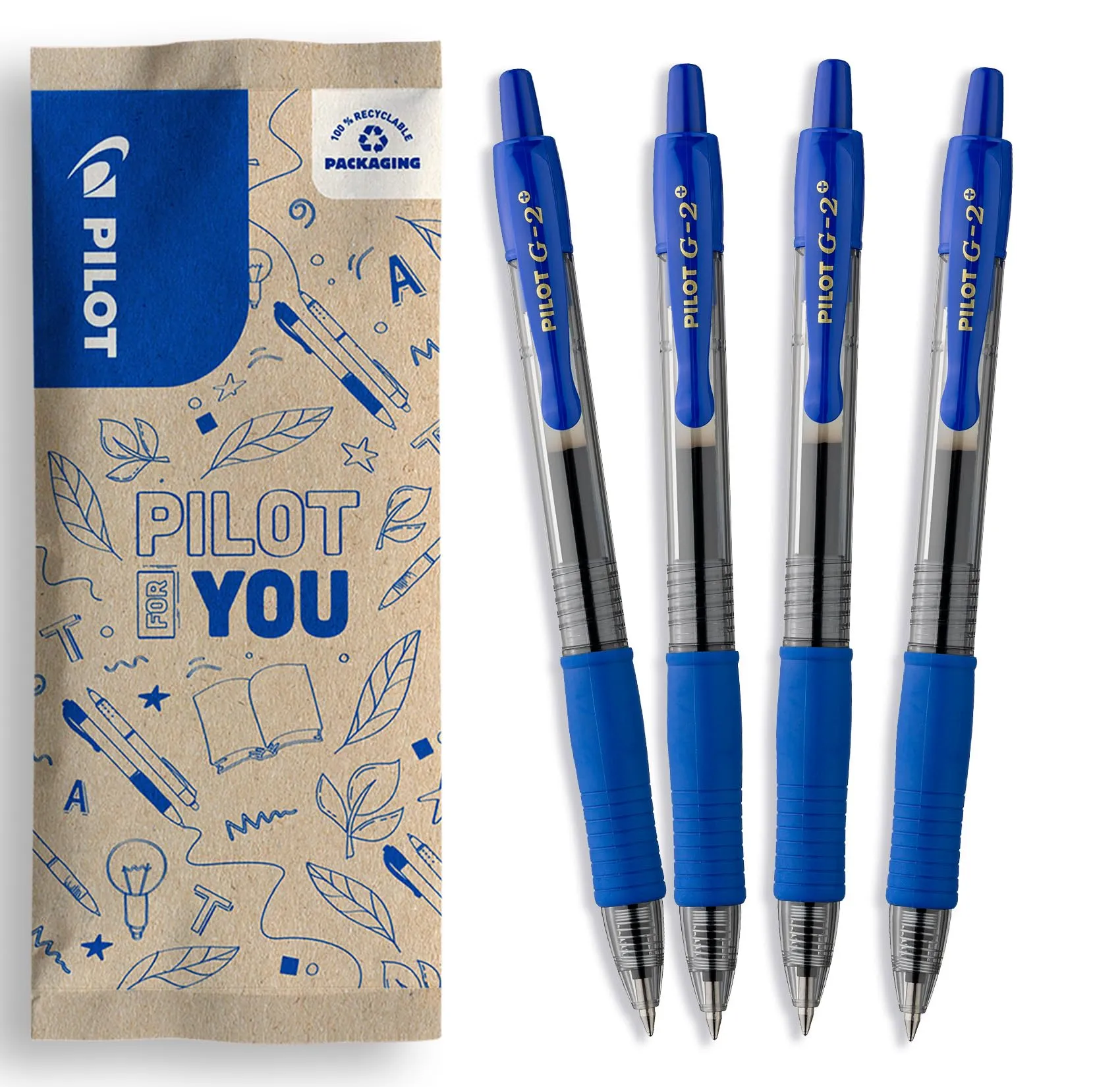 Pilot G2 Penne roller in gel a scatto ricaricabili, Punta Media, Blu, Set di 4 - immagine 1