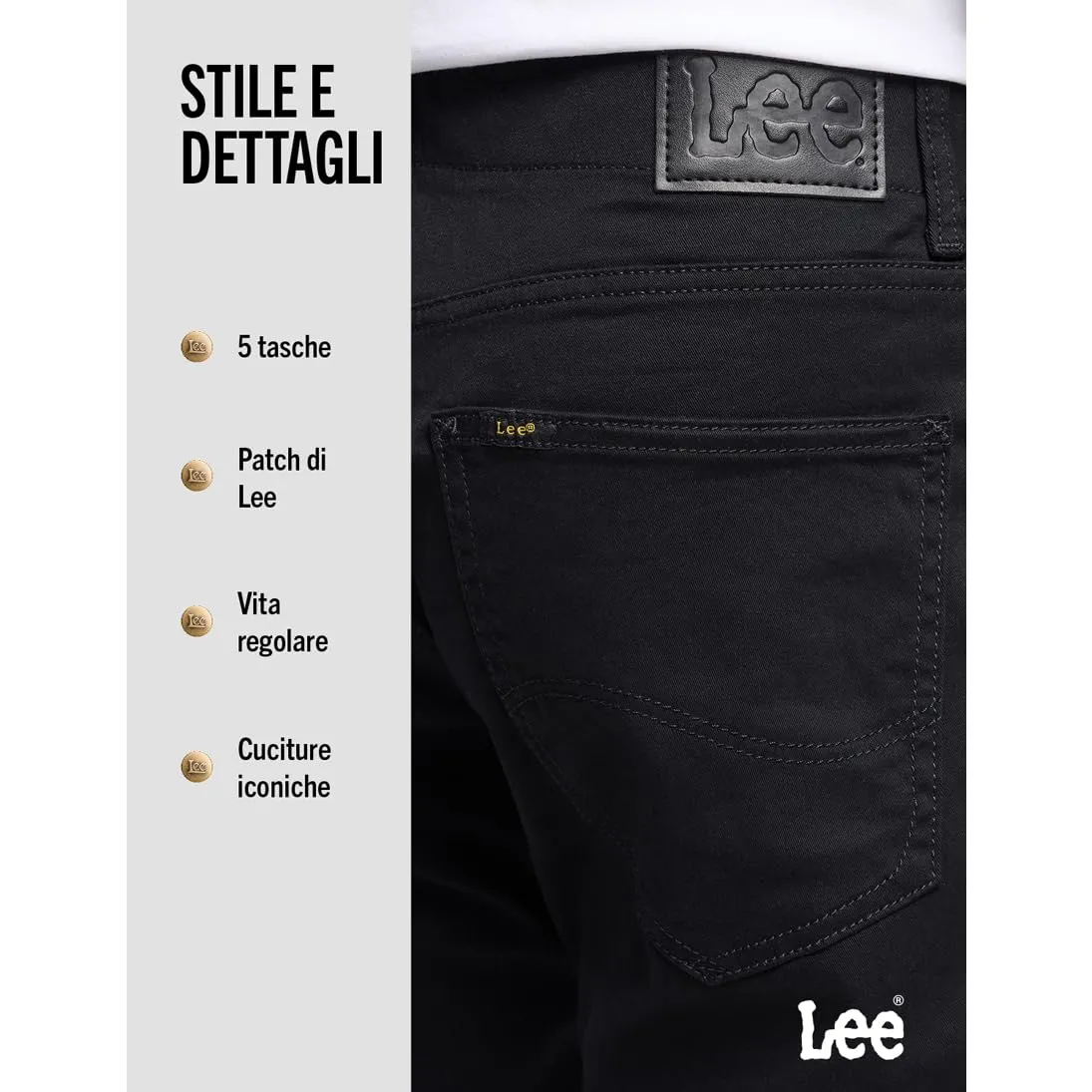 Lee Men's Regular Fit Straight Jeans Extreme Motion - Nero - immagine 5