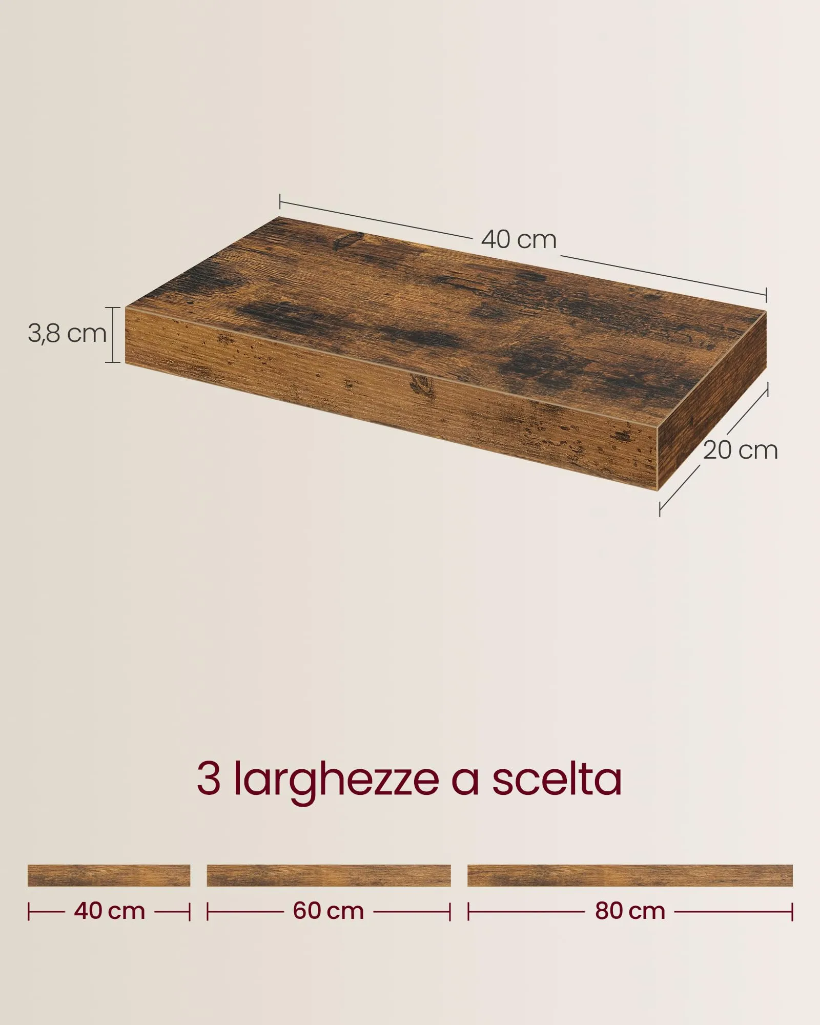 VASAGLE Mensola da Muro, Staffa a Scomparsa, 40 x 20 x 3,8 cm, Marrone Vintage - immagine 5