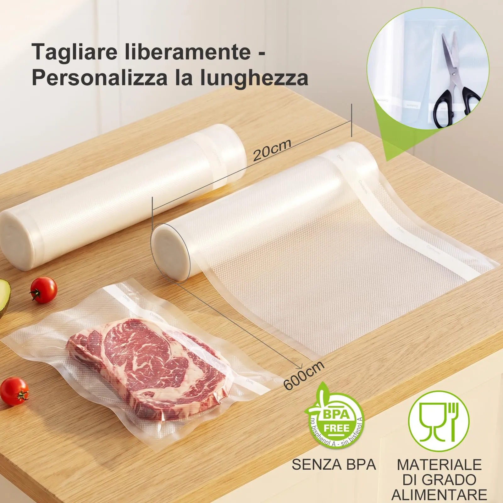 Bonsenkitchen Sacchetti per Sottovuoto, 2 Rotoli 20x600 cm - immagine 2