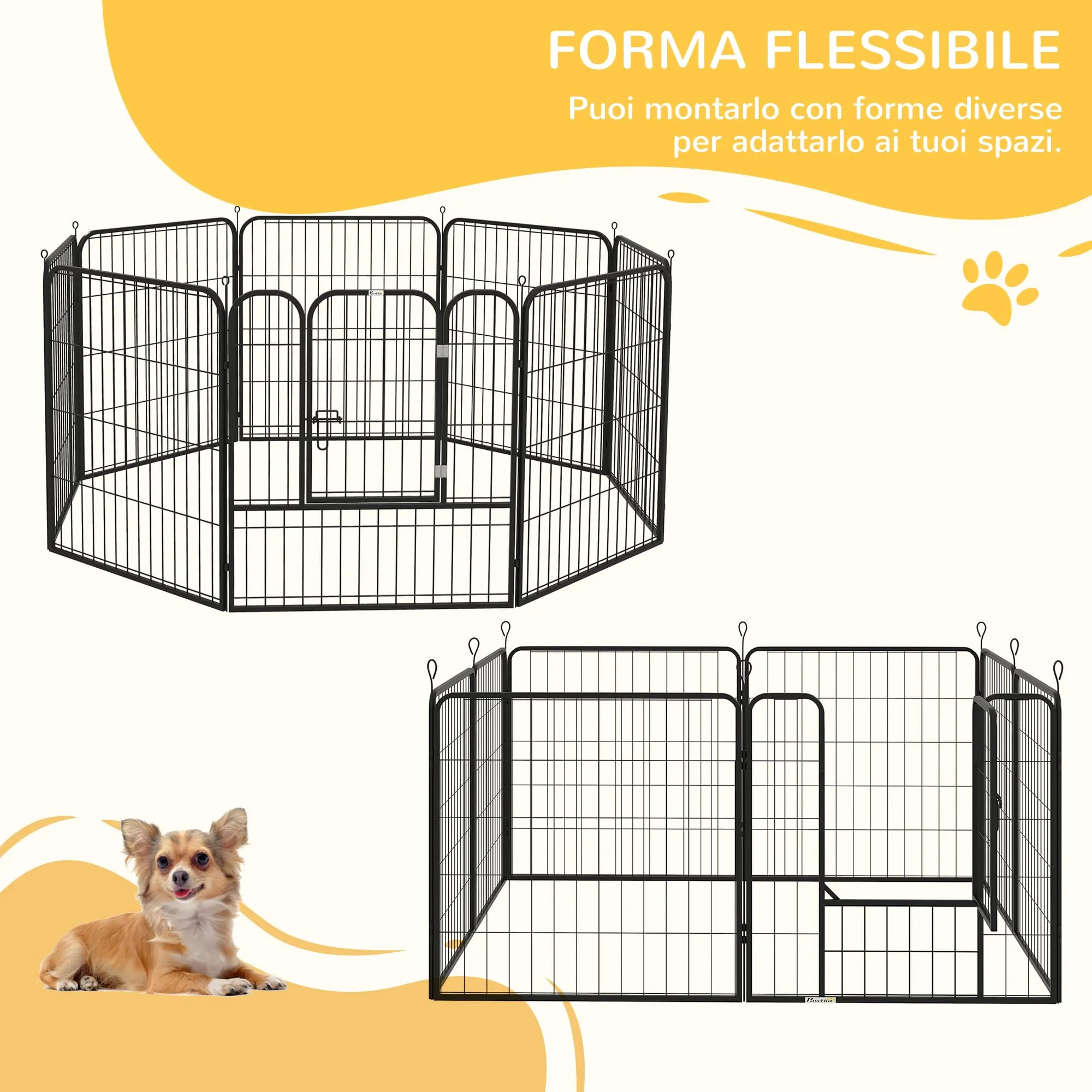 PawHut Recinto per Cani Media Taglia 8 Pannelli 80x80cm Nero - immagine 3