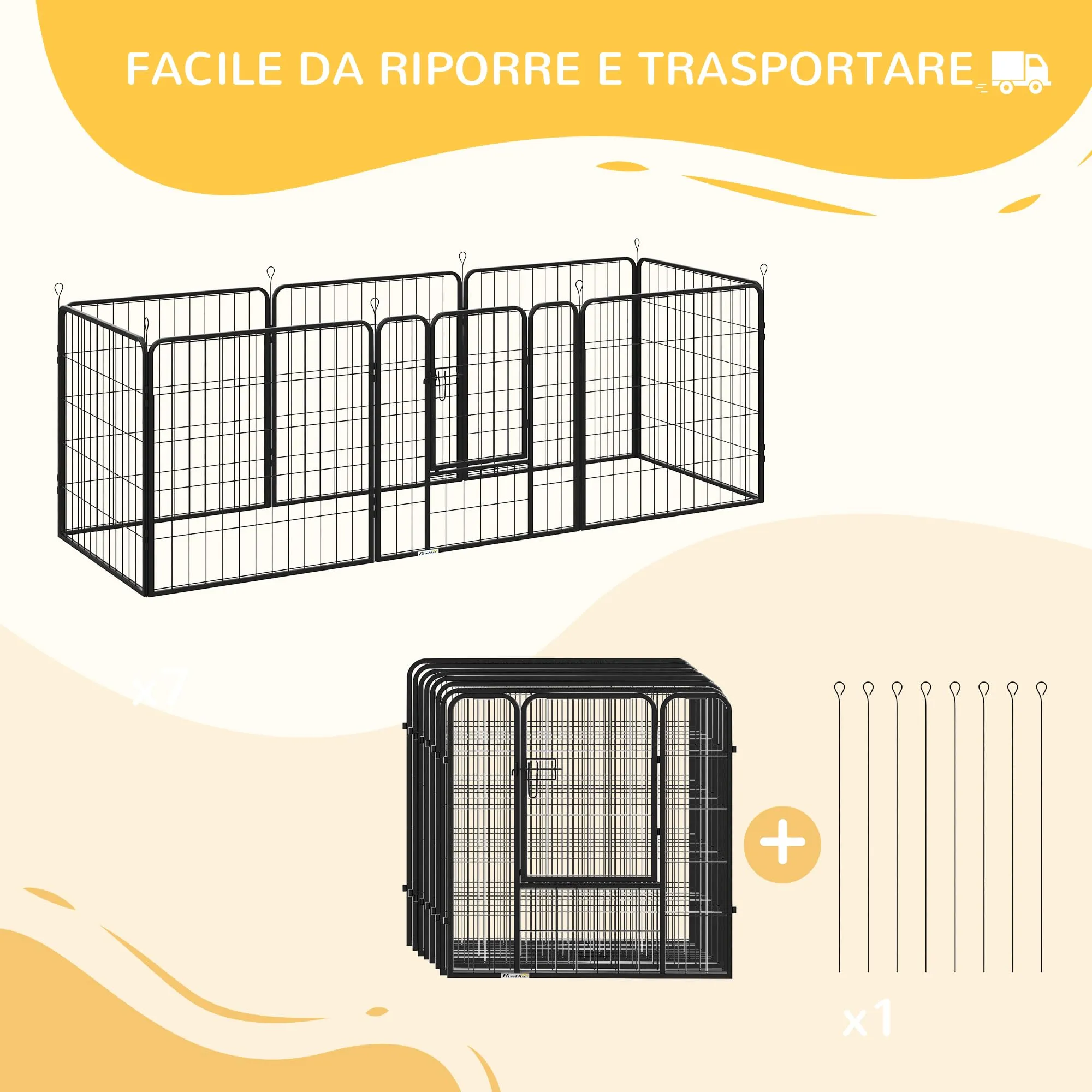 PawHut Recinto per Cani Media Taglia 8 Pannelli 80x80cm Nero - immagine 4