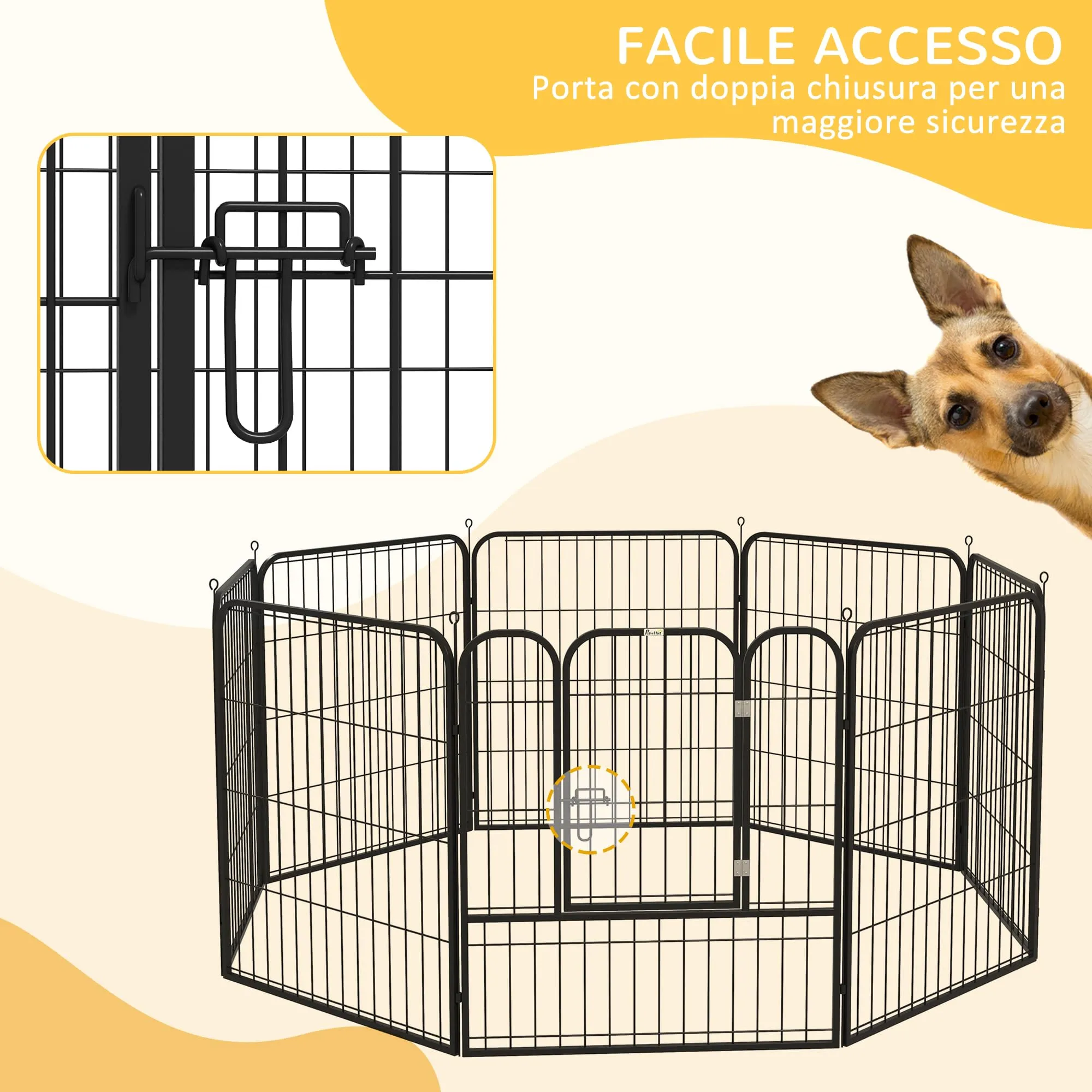 PawHut Recinto per Cani Media Taglia 8 Pannelli 80x80cm Nero - immagine 5