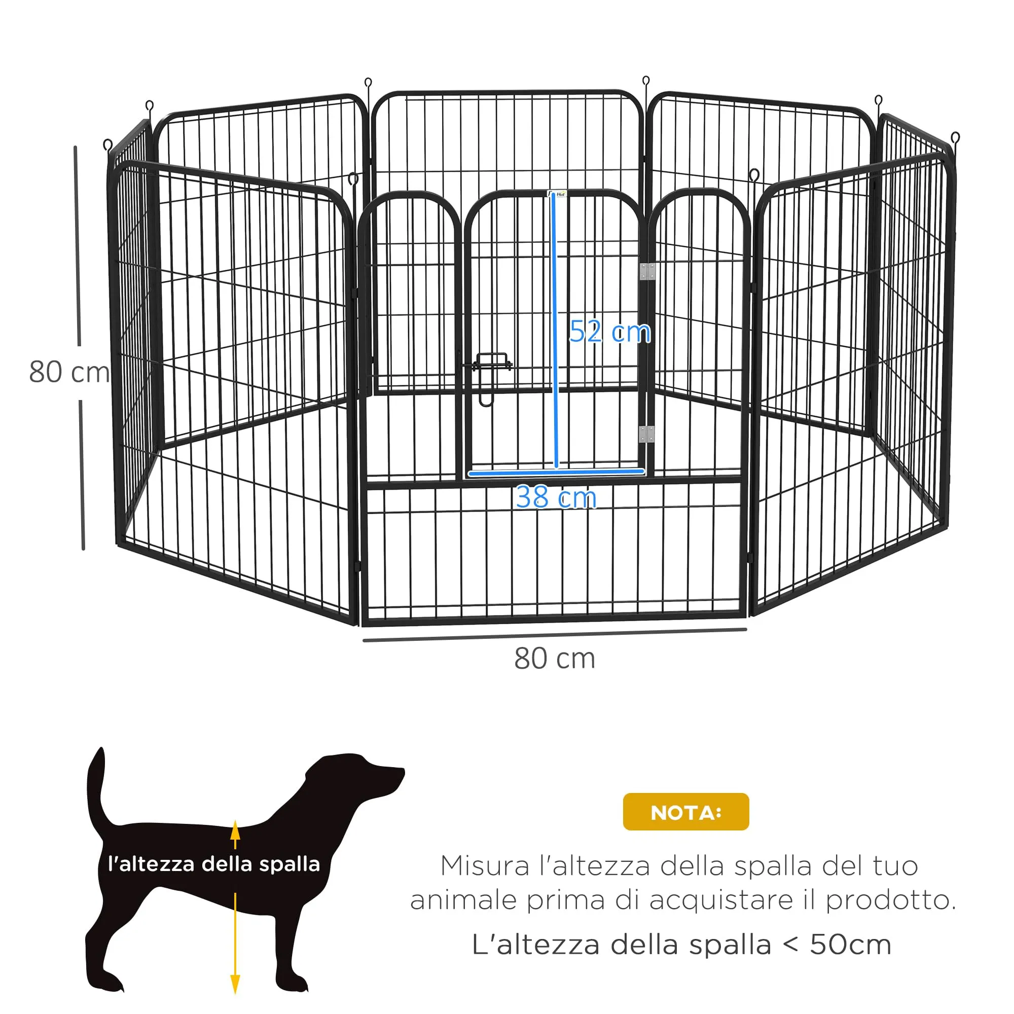 PawHut Recinto per Cani Media Taglia 8 Pannelli 80x80cm Nero - immagine 7