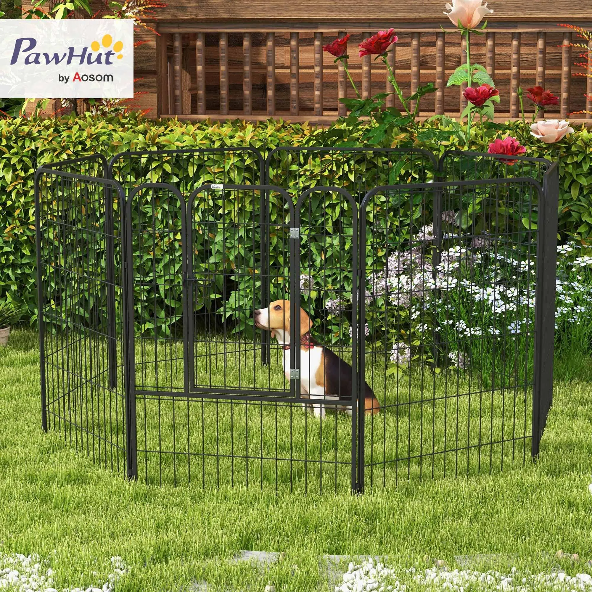PawHut Recinto per Cani 8 Pannelli 80x100cm Grigio - immagine 2