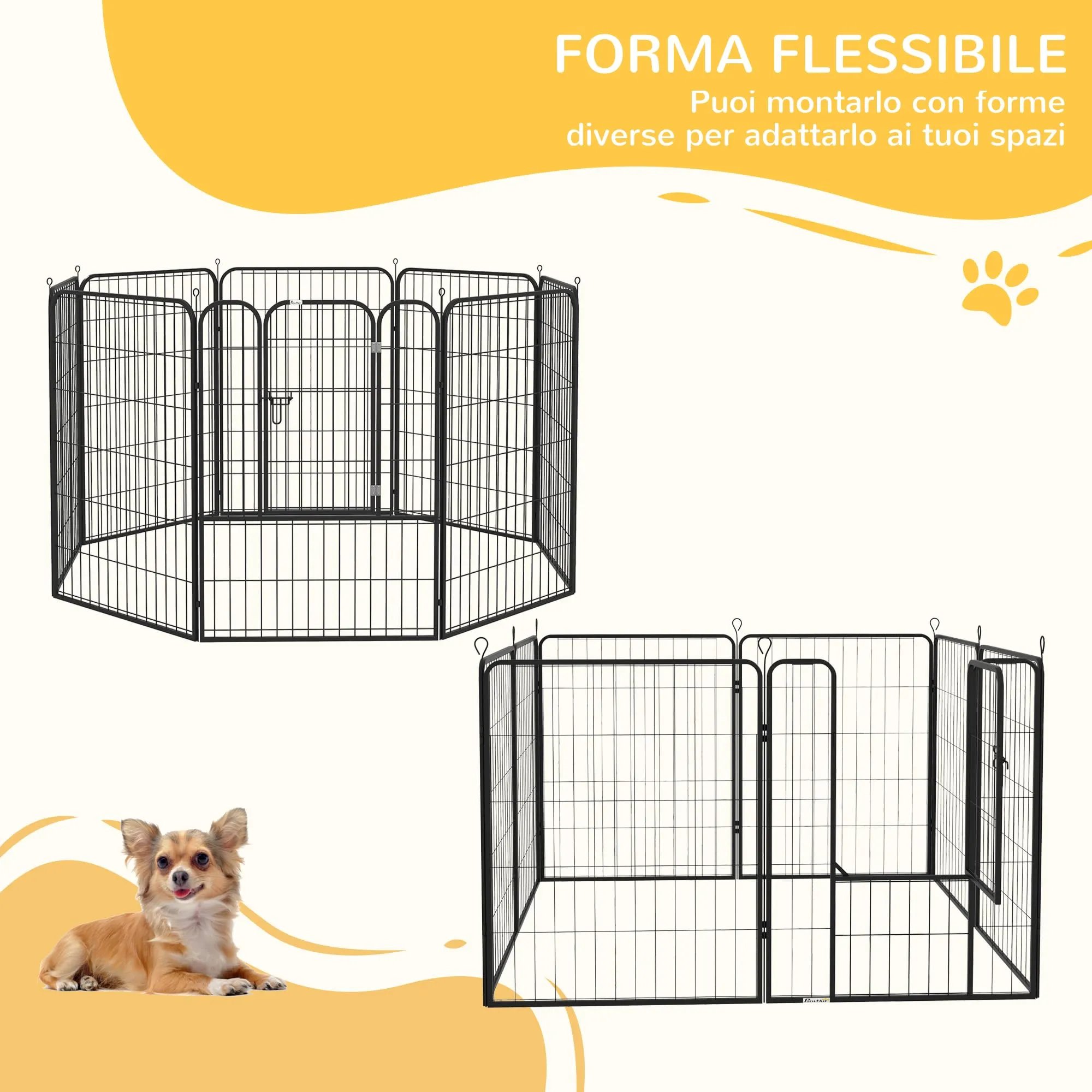 PawHut Recinto per Cani 8 Pannelli 80x100cm Grigio - immagine 3