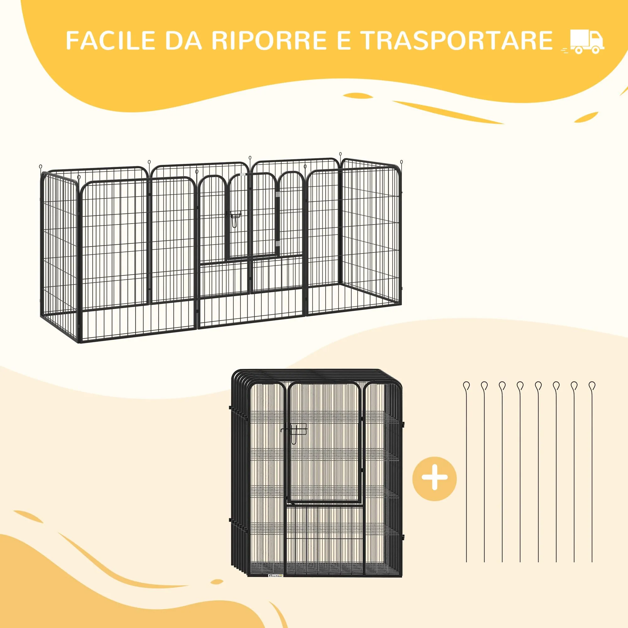 PawHut Recinto per Cani 8 Pannelli 80x100cm Grigio - immagine 4