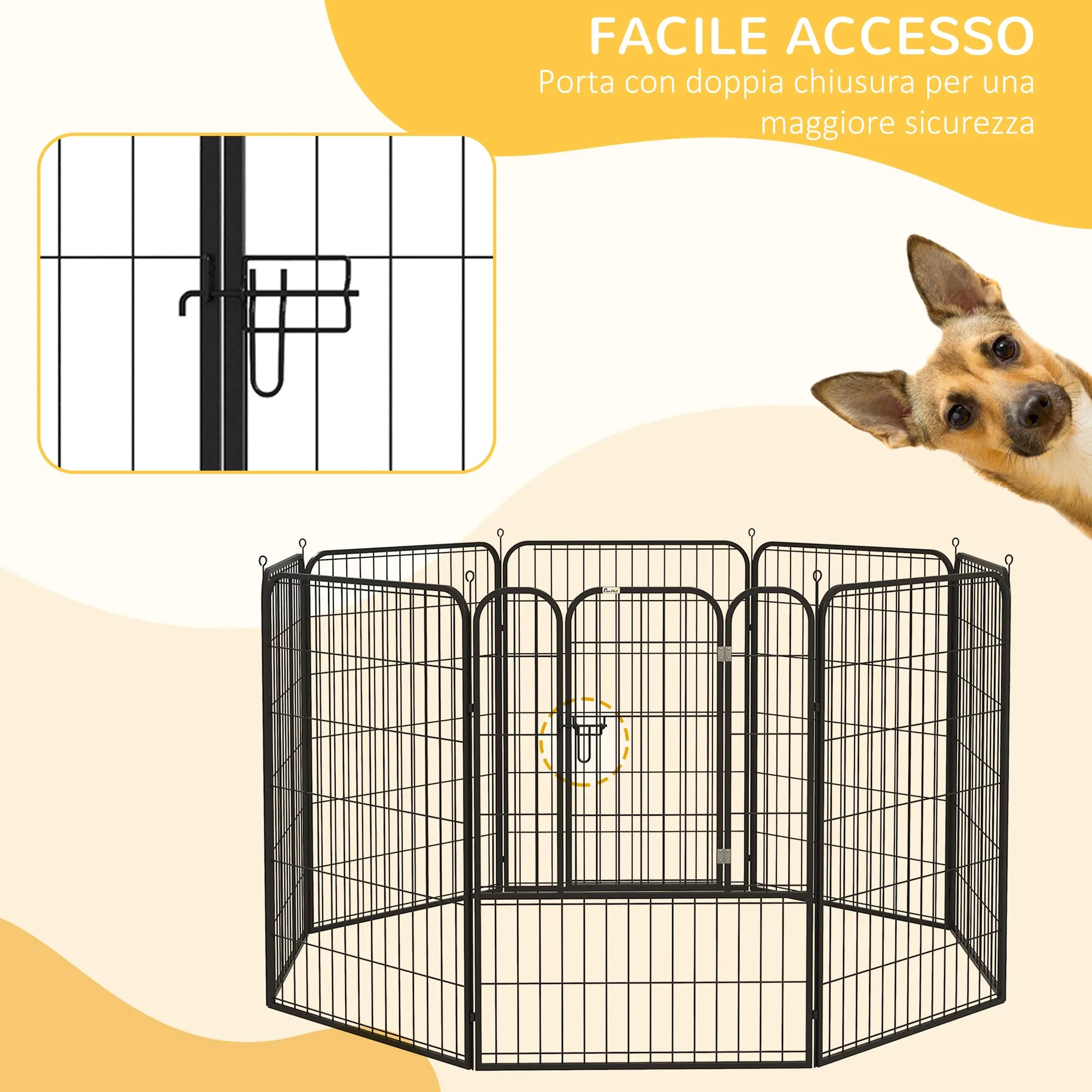 PawHut Recinto per Cani 8 Pannelli 80x100cm Grigio - immagine 6