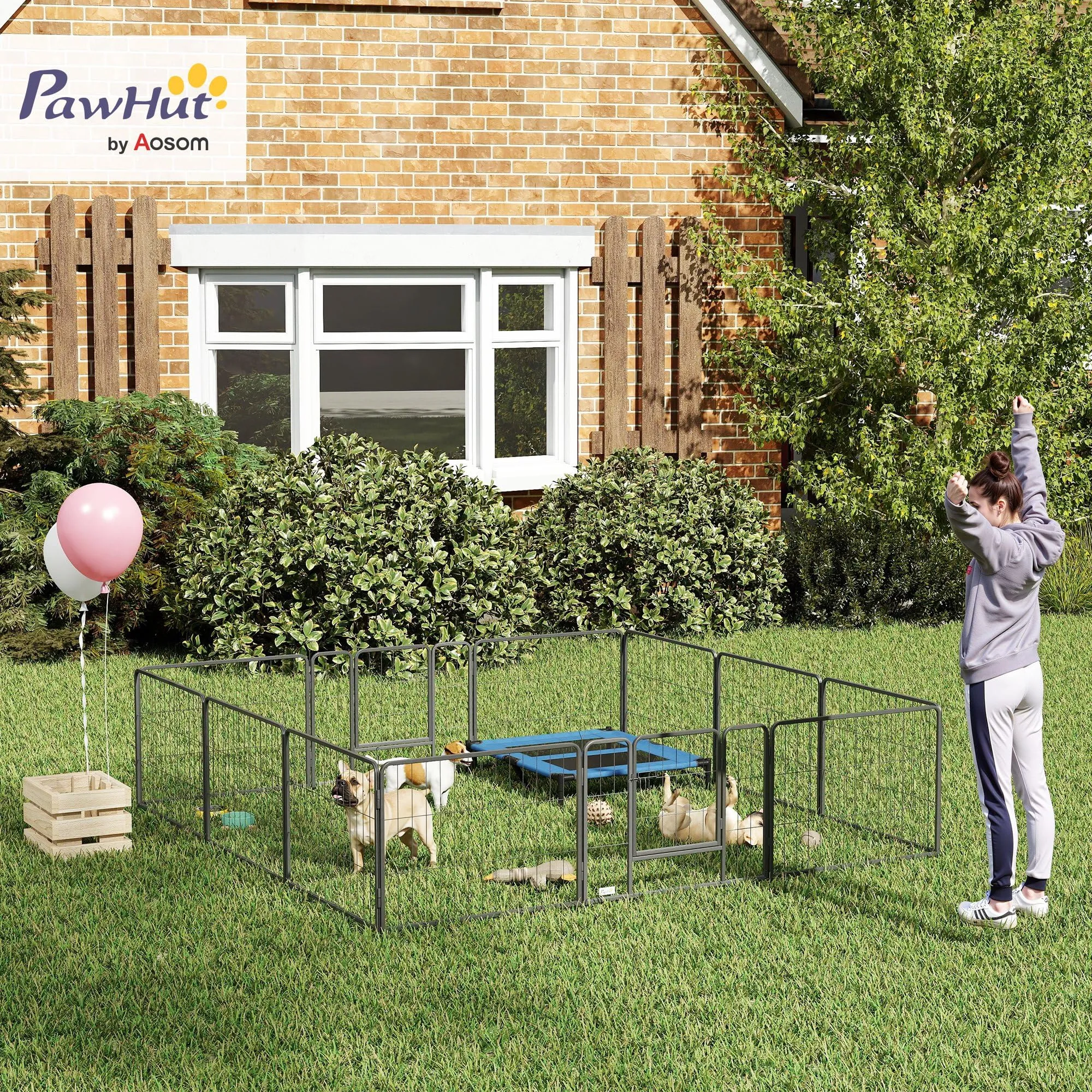 PawHut Recinto per Cani di Piccola Taglia, 12 Pannelli, 80x60 cm, Grigio - immagine 2