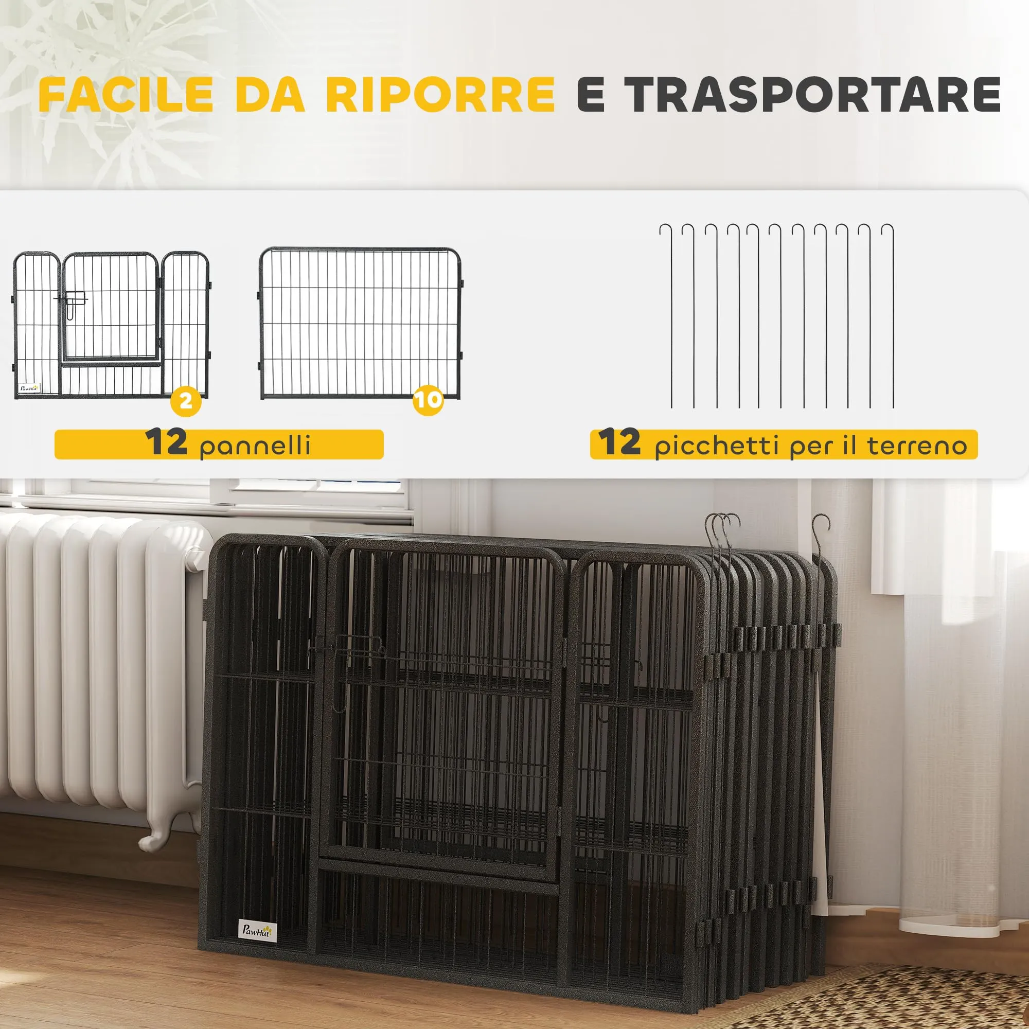 PawHut Recinto per Cani di Piccola Taglia, 12 Pannelli, 80x60 cm, Grigio - immagine 4