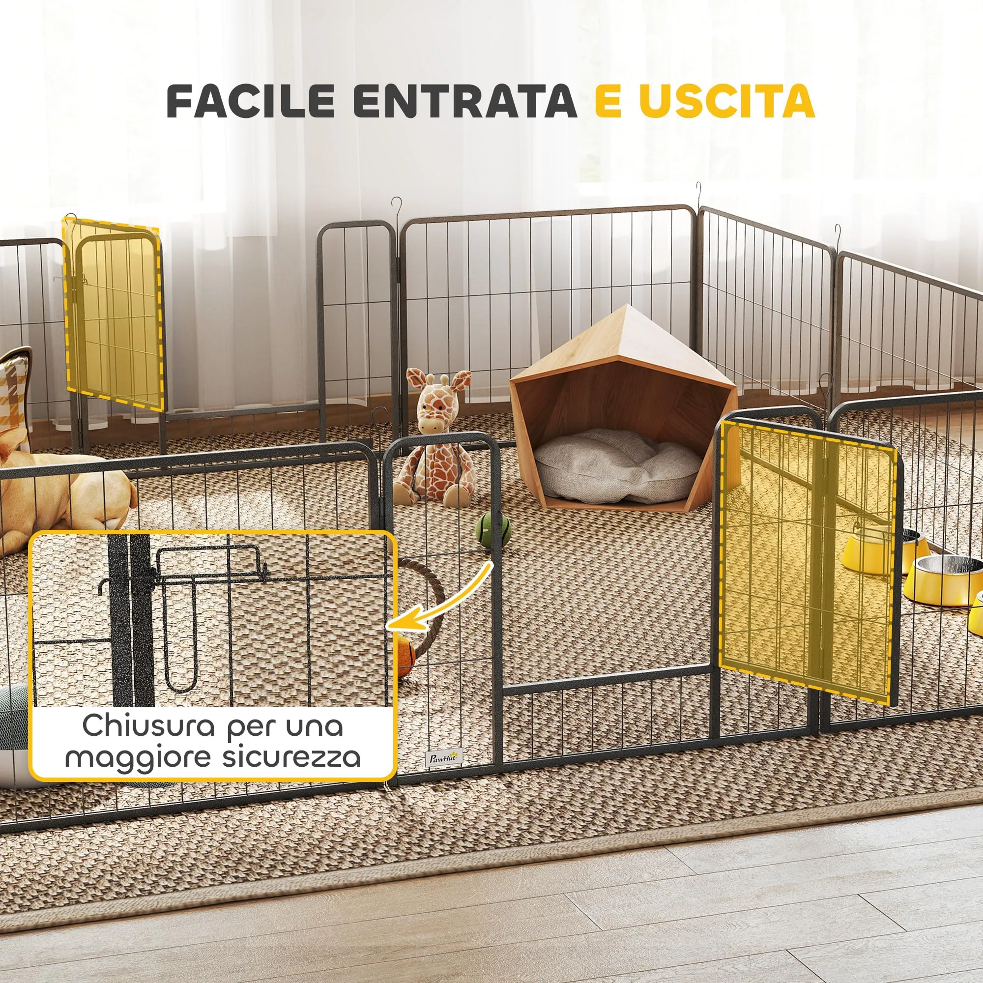 PawHut Recinto per Cani di Piccola Taglia, 12 Pannelli, 80x60 cm, Grigio - immagine 6