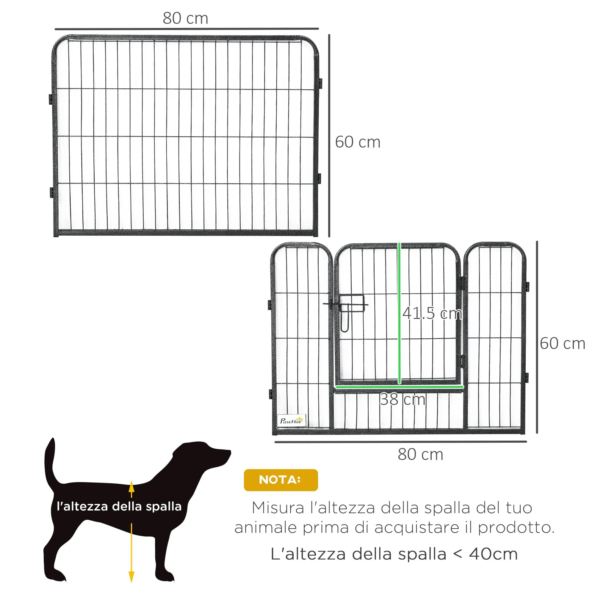 PawHut Recinto per Cani di Piccola Taglia, 12 Pannelli, 80x60 cm, Grigio - immagine 7