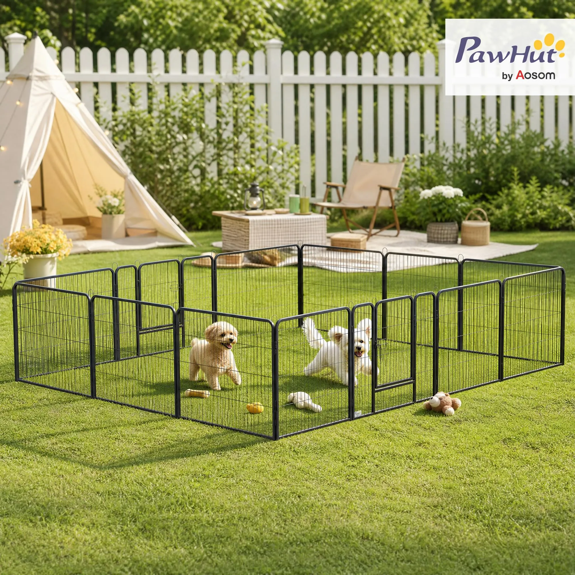 PawHut Recinto per Cani Piccola Taglia 16 Pannelli 80x60cm Grigio - immagine 2