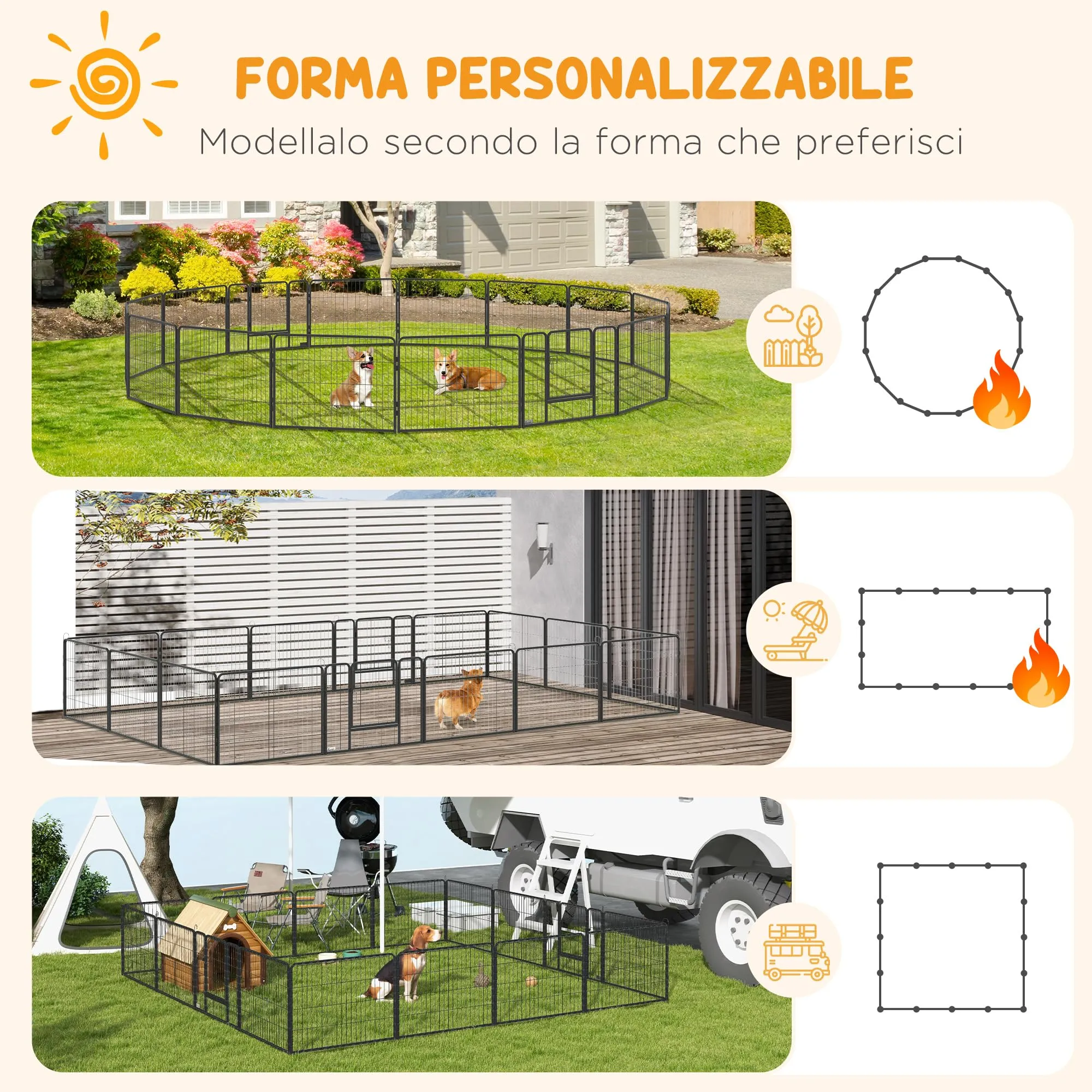 PawHut Recinto per Cani Piccola Taglia 16 Pannelli 80x60cm Grigio - immagine 3